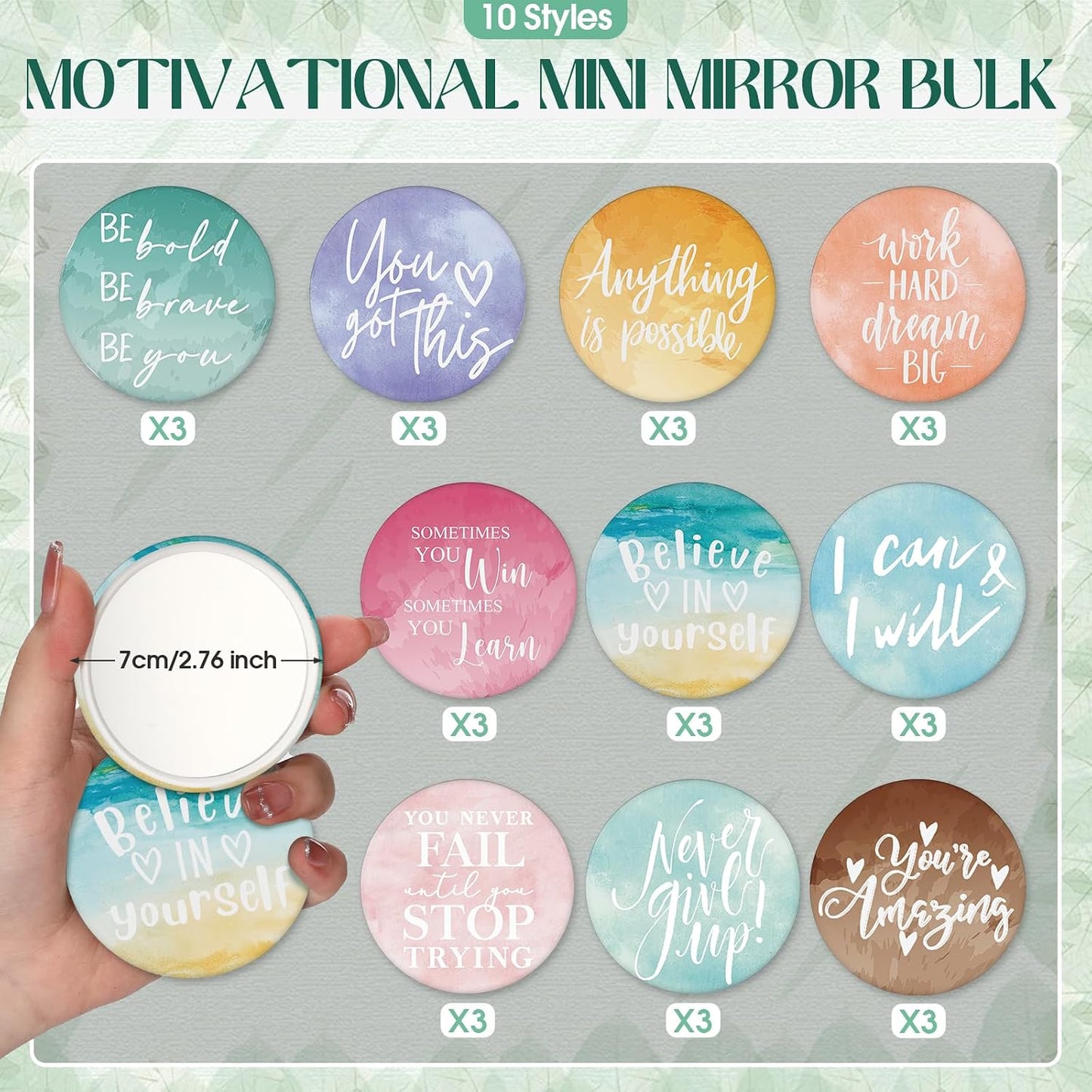 Inspirational Compact Mirrors - 30 Pcs Bulk Set for Women | 2.76 Inch Portable Purse Pocket Mirrors - Perfect Gifts for Teachers & Nurses