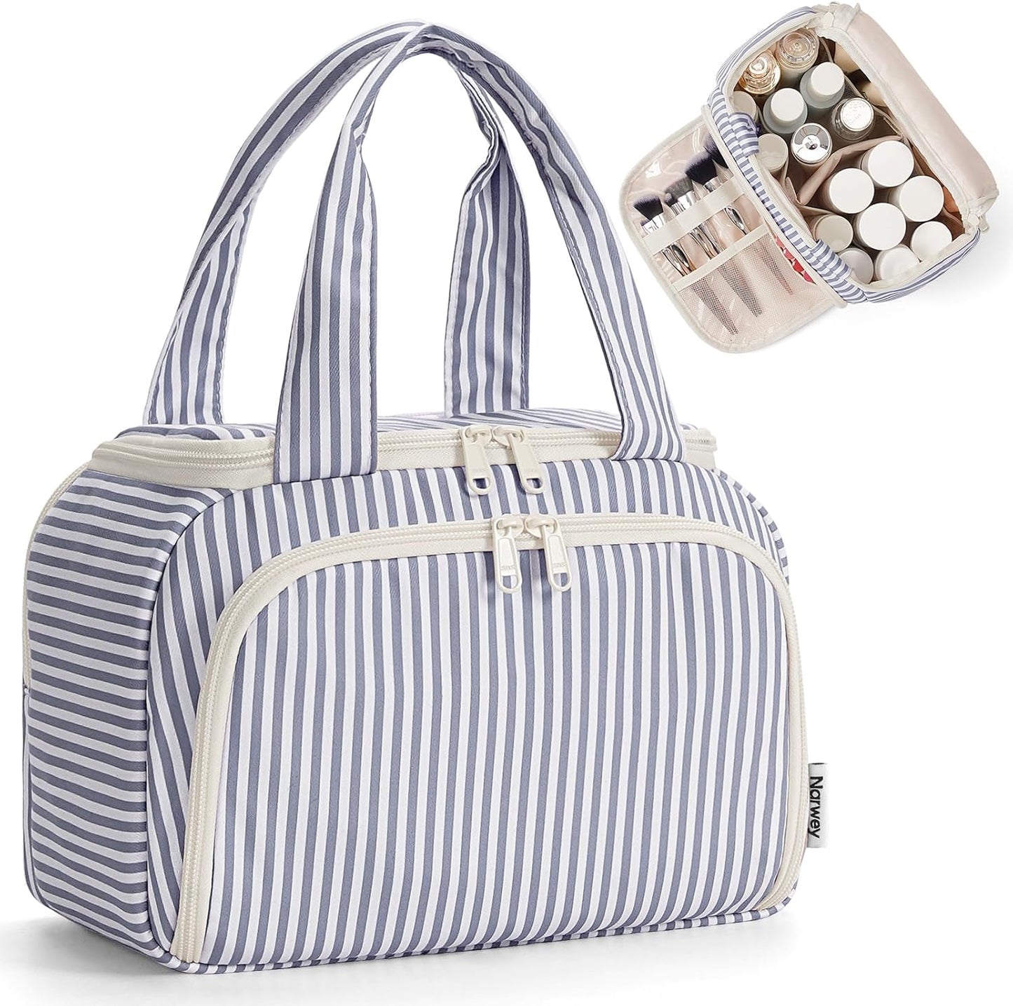 Checkered Travel Toiletry Bag - Large Makeup Organizer with Handle | Mint Green Checkerboard