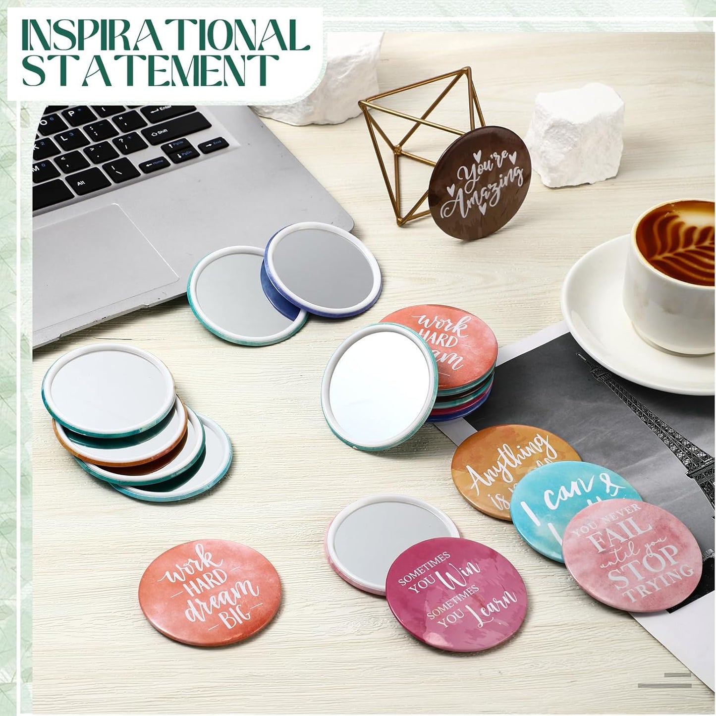Inspirational Compact Mirrors - 30 Pcs Bulk Set for Women | 2.76 Inch Portable Purse Pocket Mirrors - Perfect Gifts for Teachers & Nurses
