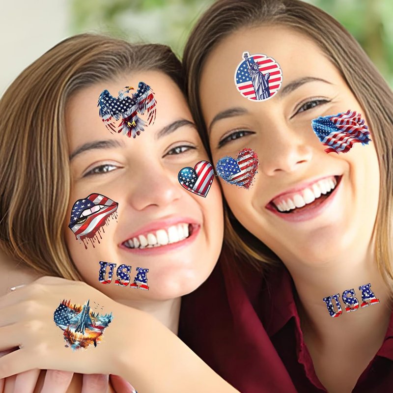 Patriotic Temporary Tattoos - 49 Sheets of 4th of July Designs | Red, White & Blue USA Flag Party Favors