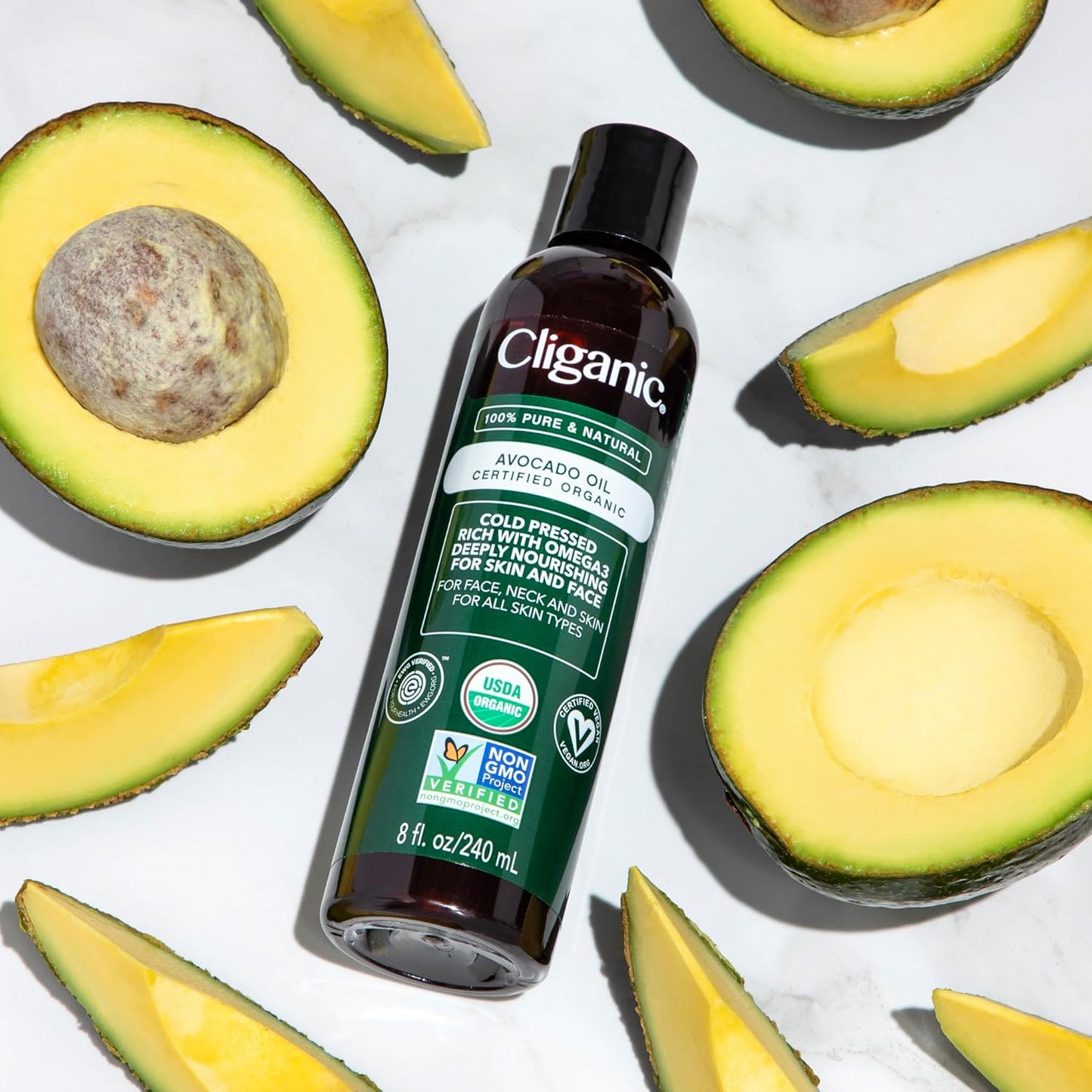 Cliganic Organic Avocado Oil - 100% Pure Nourishing Carrier Oil for Skin & Hair | 8oz