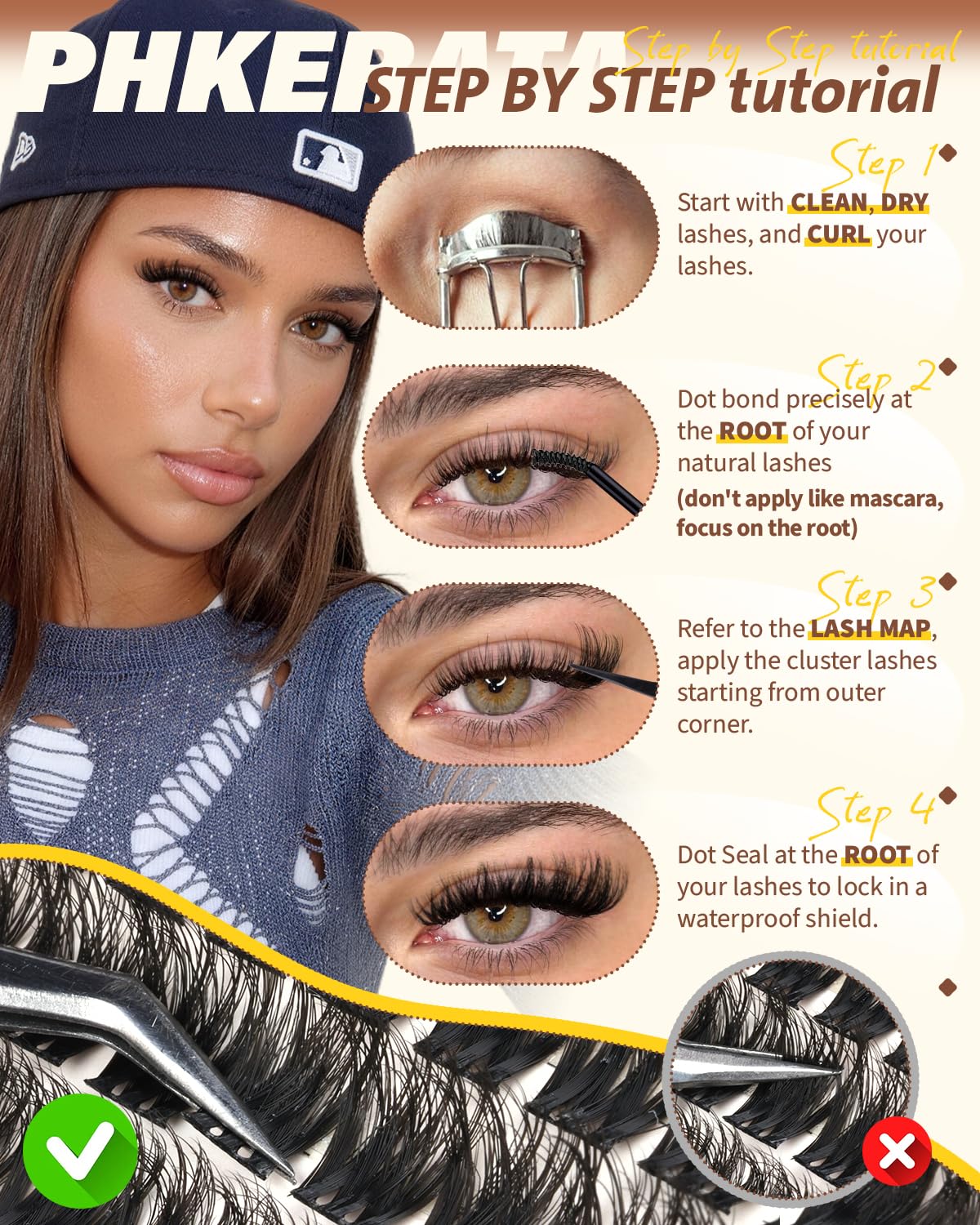 PHKERATA Fluffy Lash Clusters Kit D Curl Wispy Eyelash Clusters Kit, 3D Volume Cluster Eyelash Extensions Kit DIY Individual Lashes with Bond and Seal & Tweezers, 144pcs, 10-16mm