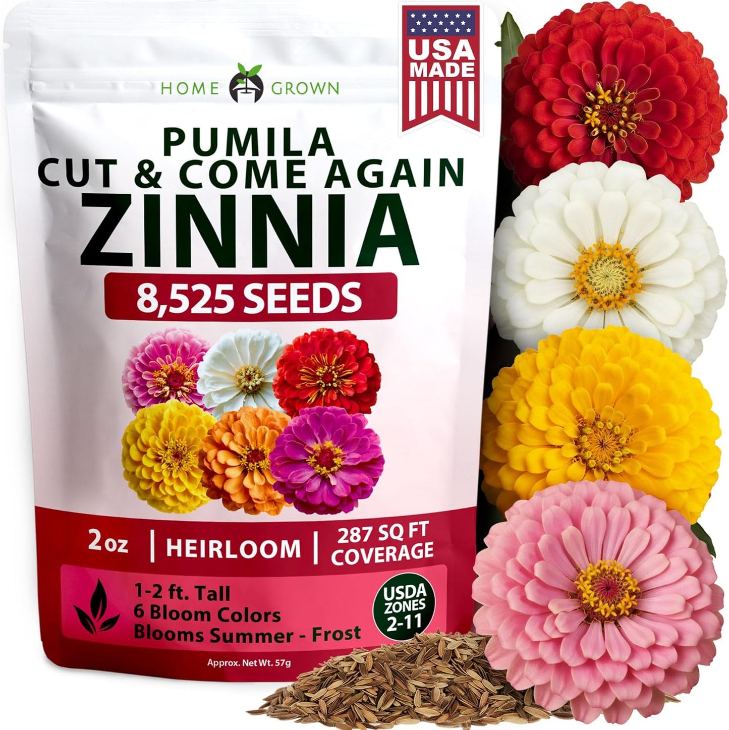 Zinnia Dahlia Seeds Pack - Non-GMO 524 Flower Seeds for Vibrant Pollinator Gardens | Easy-to-Grow Outdoor Blooms