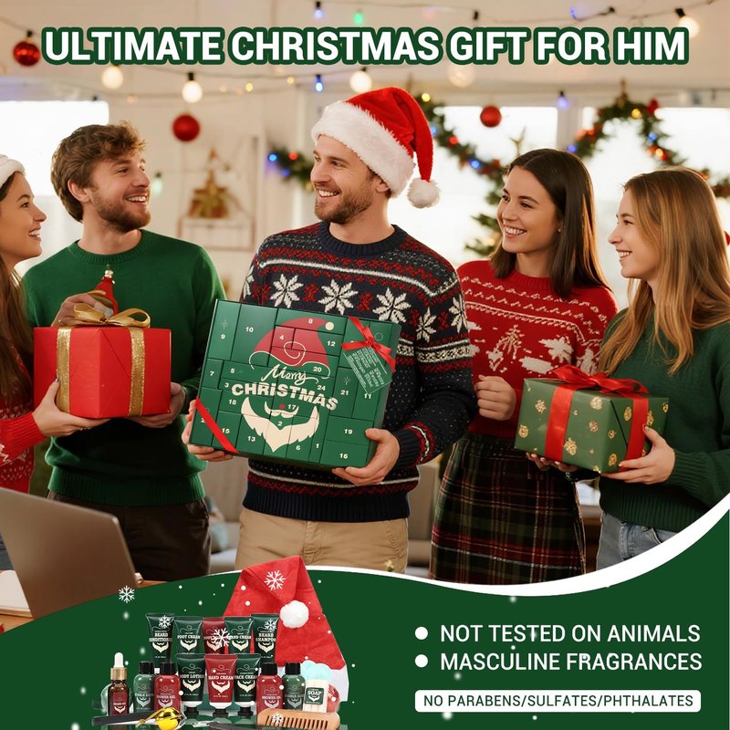 Advent Beauty Calendar for Adults 2025 Rinse & Robust Beard Care Kit Christmas Gifts for Men Skincare Beauty Advent Calendar for Men Christmas 24 Days Countdown Calendar Beard Care Grooming