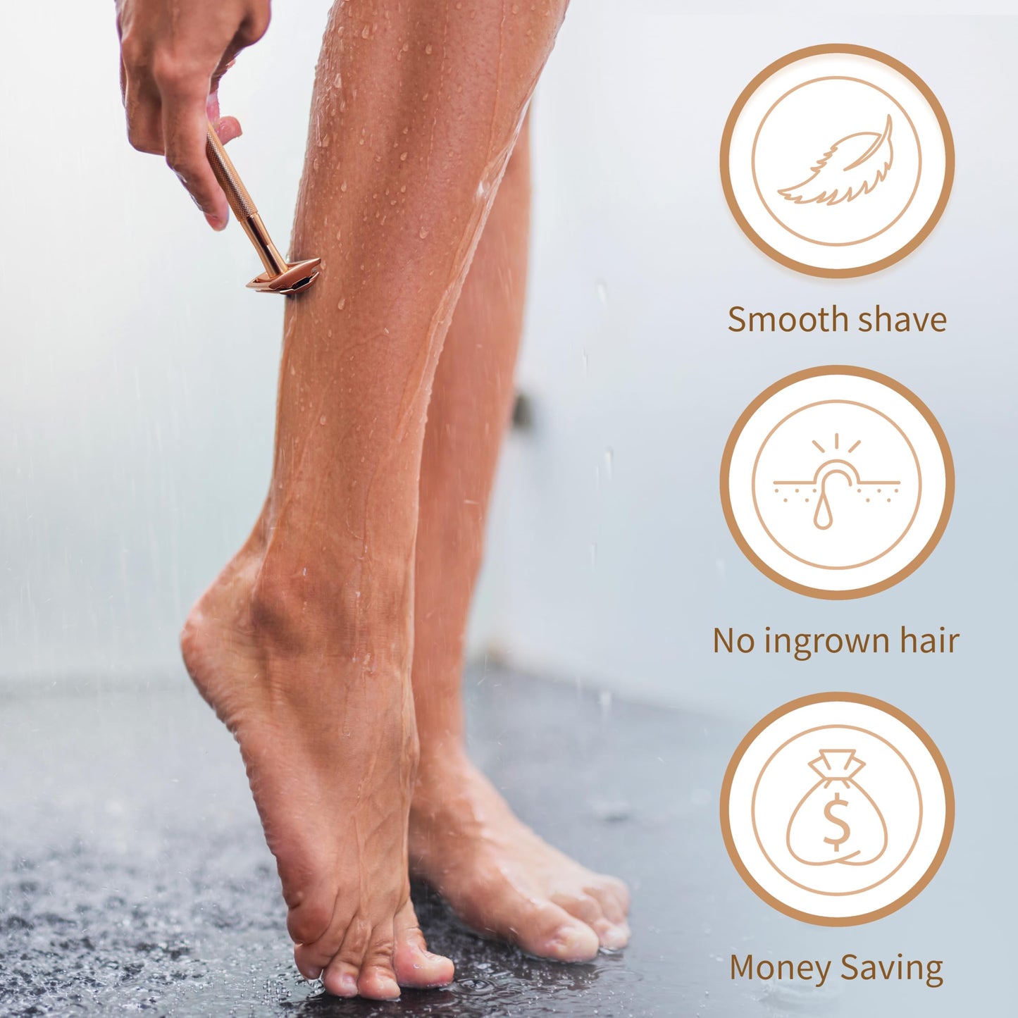 Bambaw Safety Razor for Women with 5 Double Edge Blades, Double Edge Razor, Single Blade Razors for Women and Men, Reusable & Plastic Free – Rose Gold