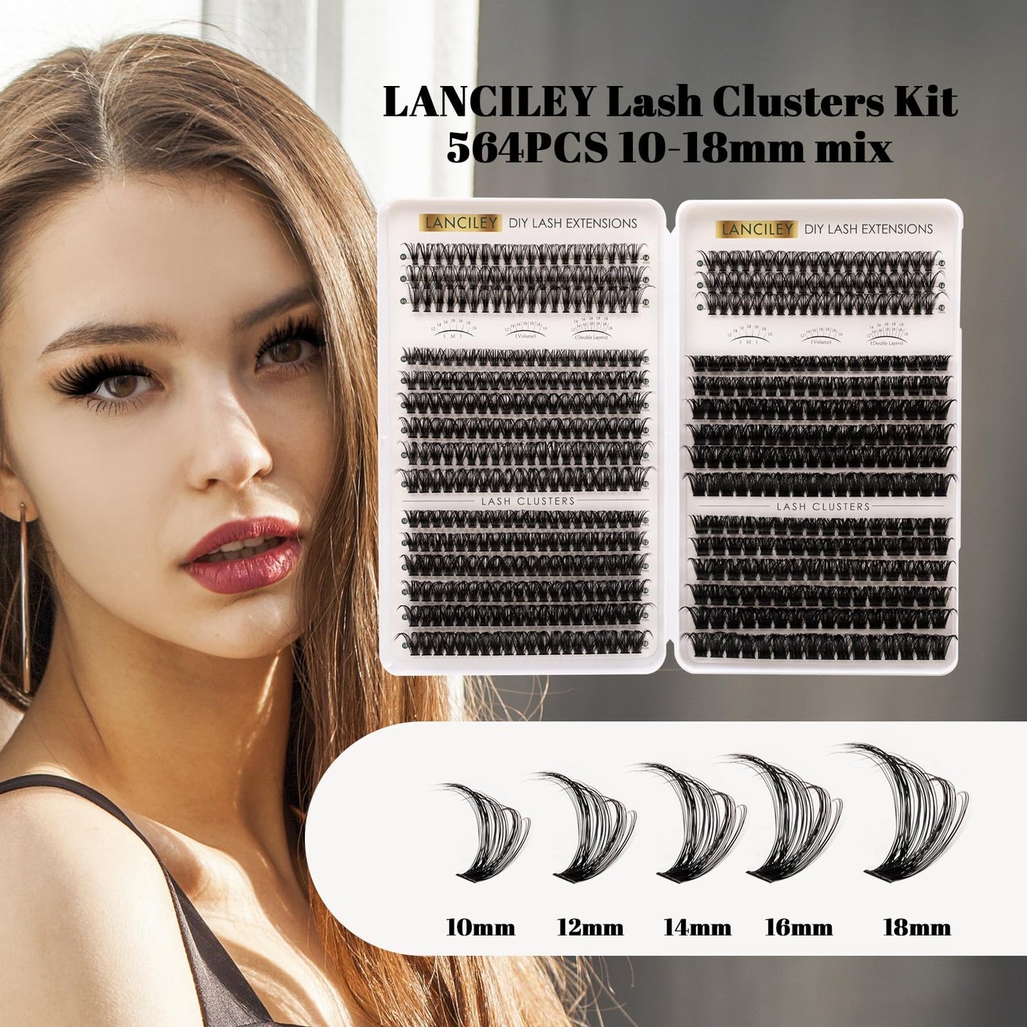 Lash Clusters 564pcs Eyelash Clusters 40+50+60+80+100+150D Cluster Eyelash Extensions Kit Thick Volume Individual Lashes Natural Lashes DIY Lash Extension Kit with Bond and Seal and Tweezers-40-150D