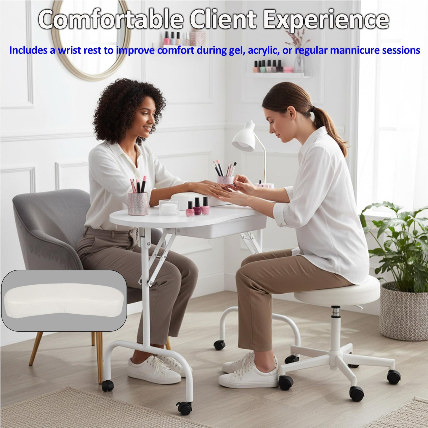 Mohzate Portable Manicure Nail Table Professional Rolling Nail Station with Drawer and Wrist Rest Foldable Nail Tech Desk with Wheels and Carry Bag for for Salon, Studio and Home Use