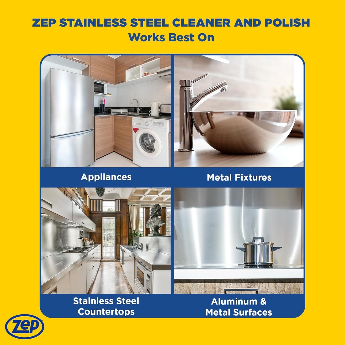 Zep Stainless Steel Cleaner - 14 oz Polish for Metal Surfaces | Protects Against Fingerprints & Water Spots