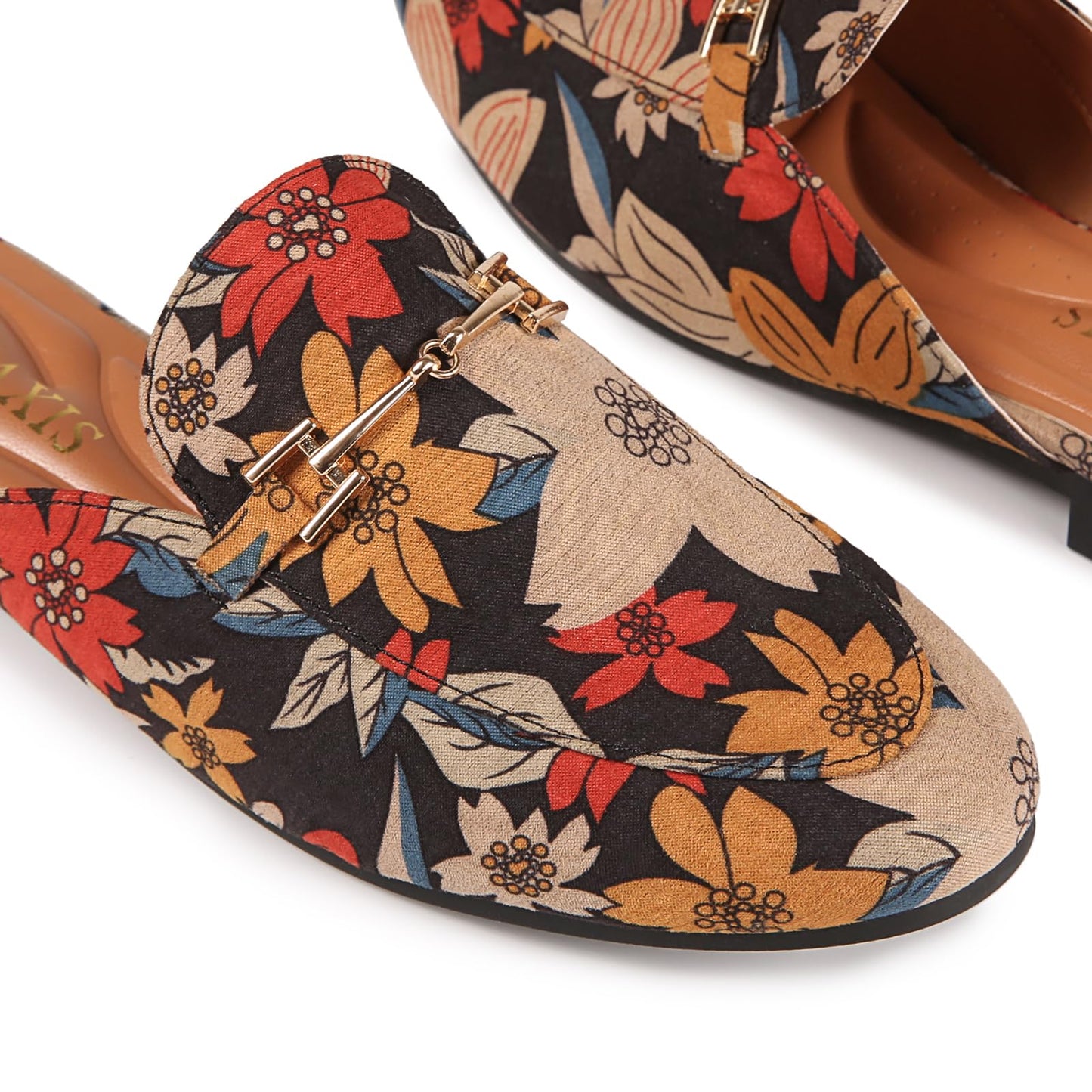 ignaxis Mules for Women Flats Round Toe Womens Mules Buckle Slip on Slides Backless Loafer Shoes