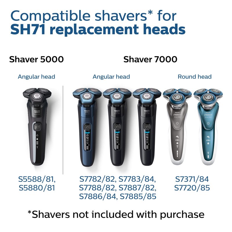Philips Norelco Genuine SH71/52 Shaving Heads Compatible with Norelco Shaver Series 5000 Angular and 7000,Latest Version for Refreshed RQ12/70,RQ12/60,SH60/70,and SH70/70,(Pack of 3)