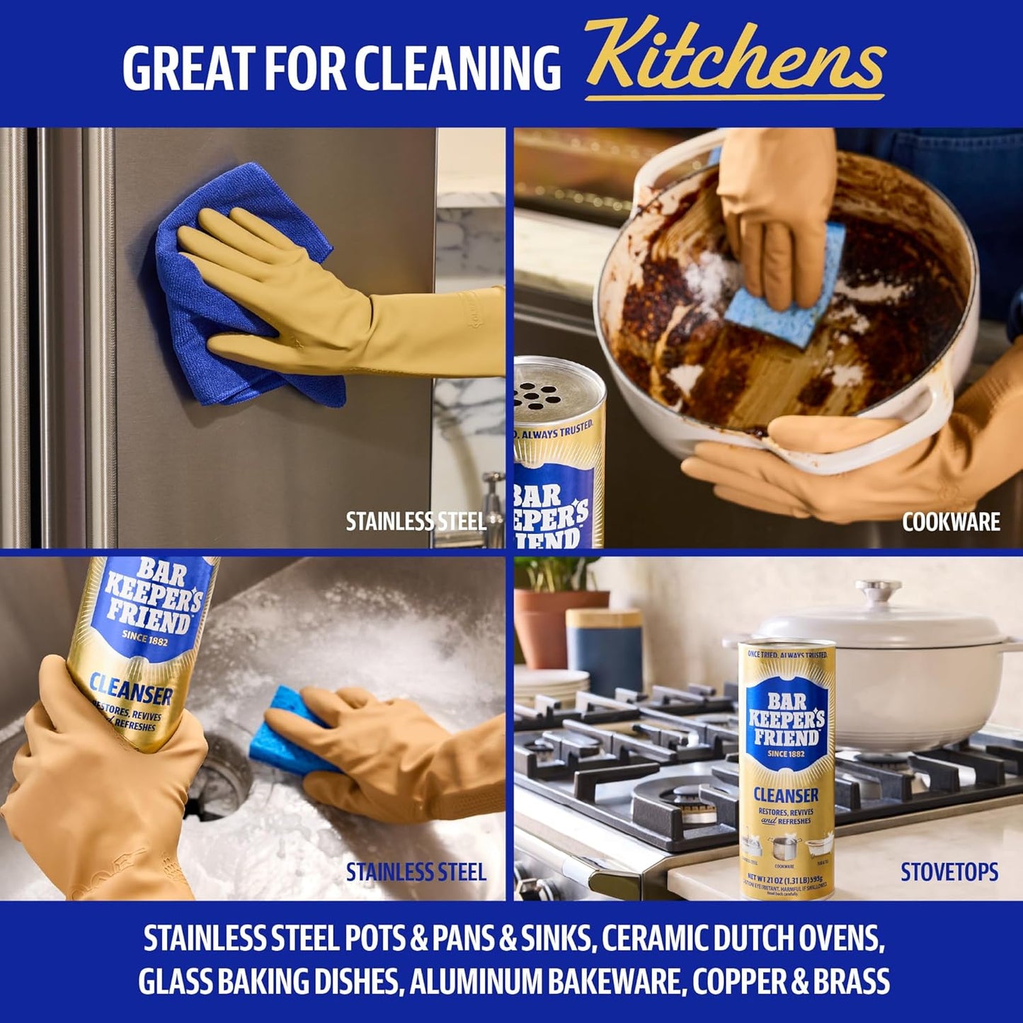 Bar Keepers Friend Powder Cleanser - 12 oz | Multipurpose Degreaser for Stainless Steel Pots, Rust & Soap Scum Removal