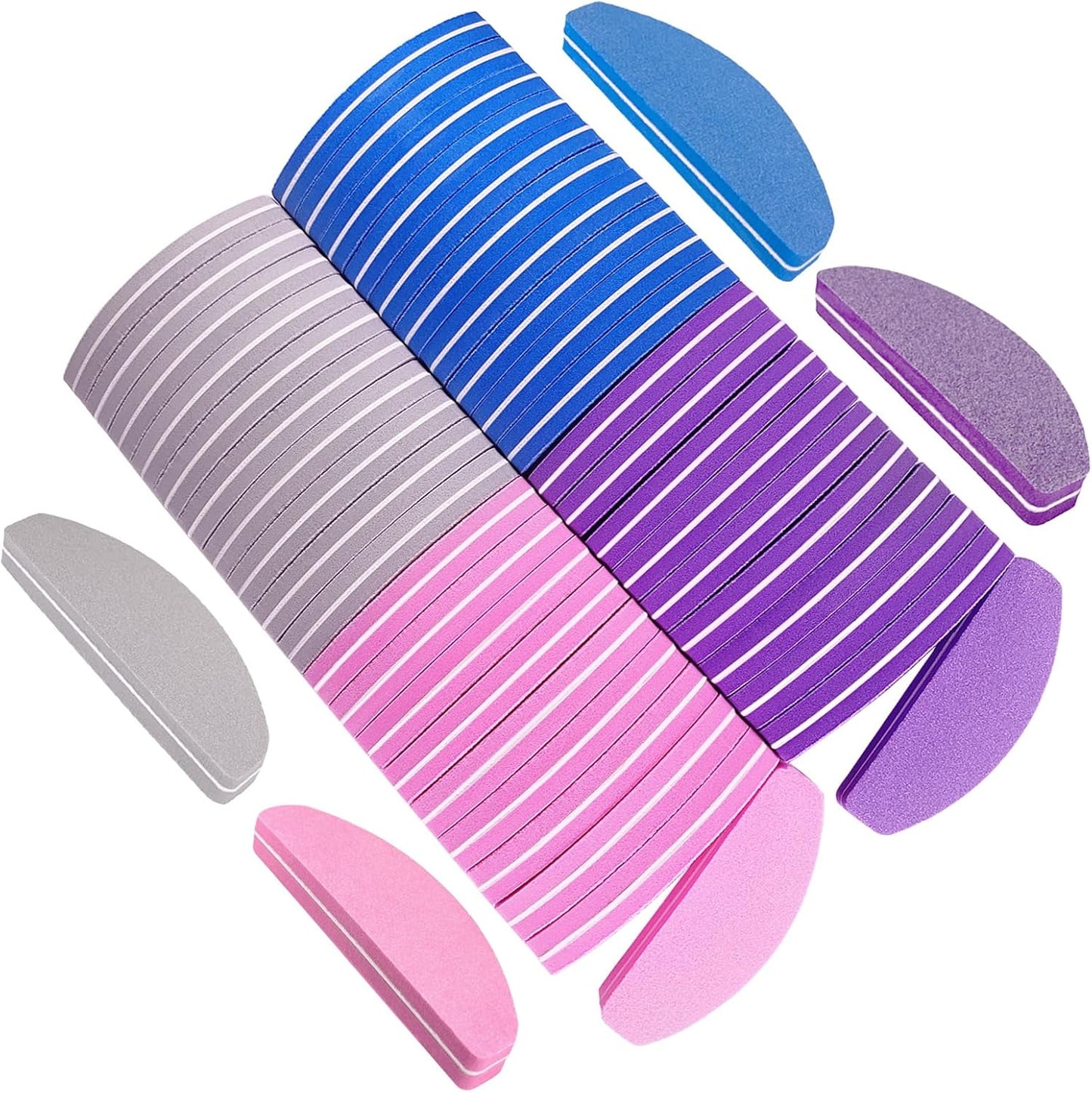 Nail Buffers Set - 20 Double-Sided Nail Files with 100/180 Grit | Portable Washable Arc Shape (Pink)