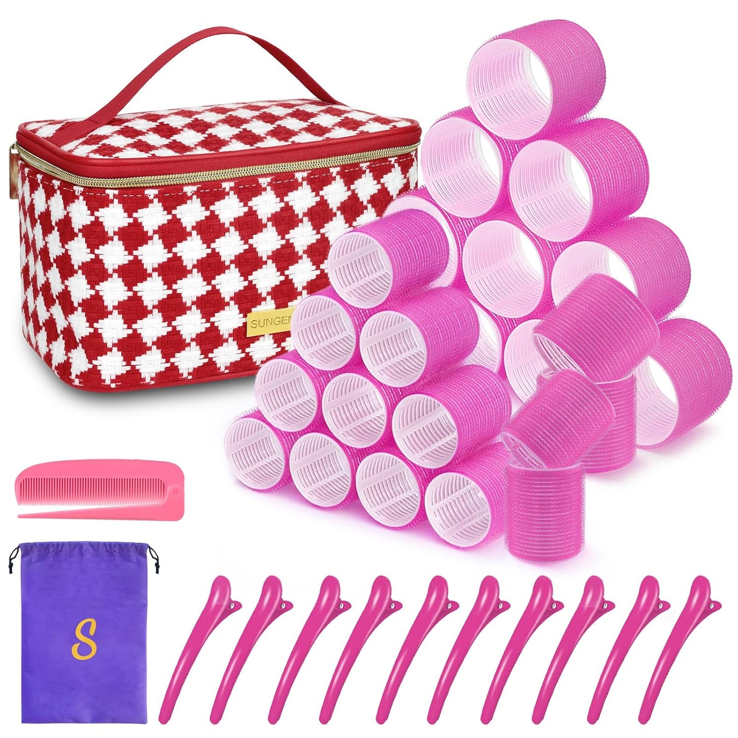 Hair Roller Set - 18 Pcs Curlers with Clips & Comb for DIY Hairstyles | 3 Sizes Included