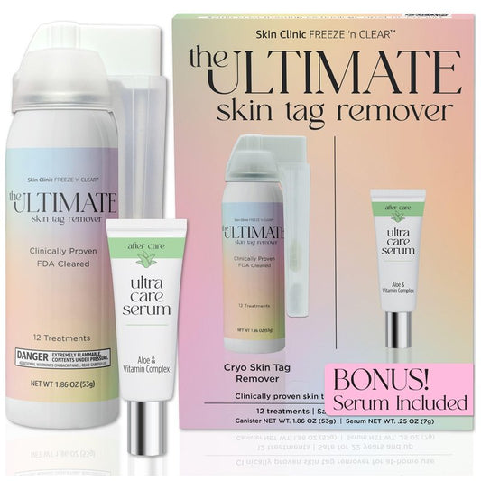 The Ultimate Skin Tag Removal Kit with Bonus Post Treatment Serum - FDA-Cleared Cryo Treatment - Safe, Painless and Effective Treatment for Tags - 12 Applications
