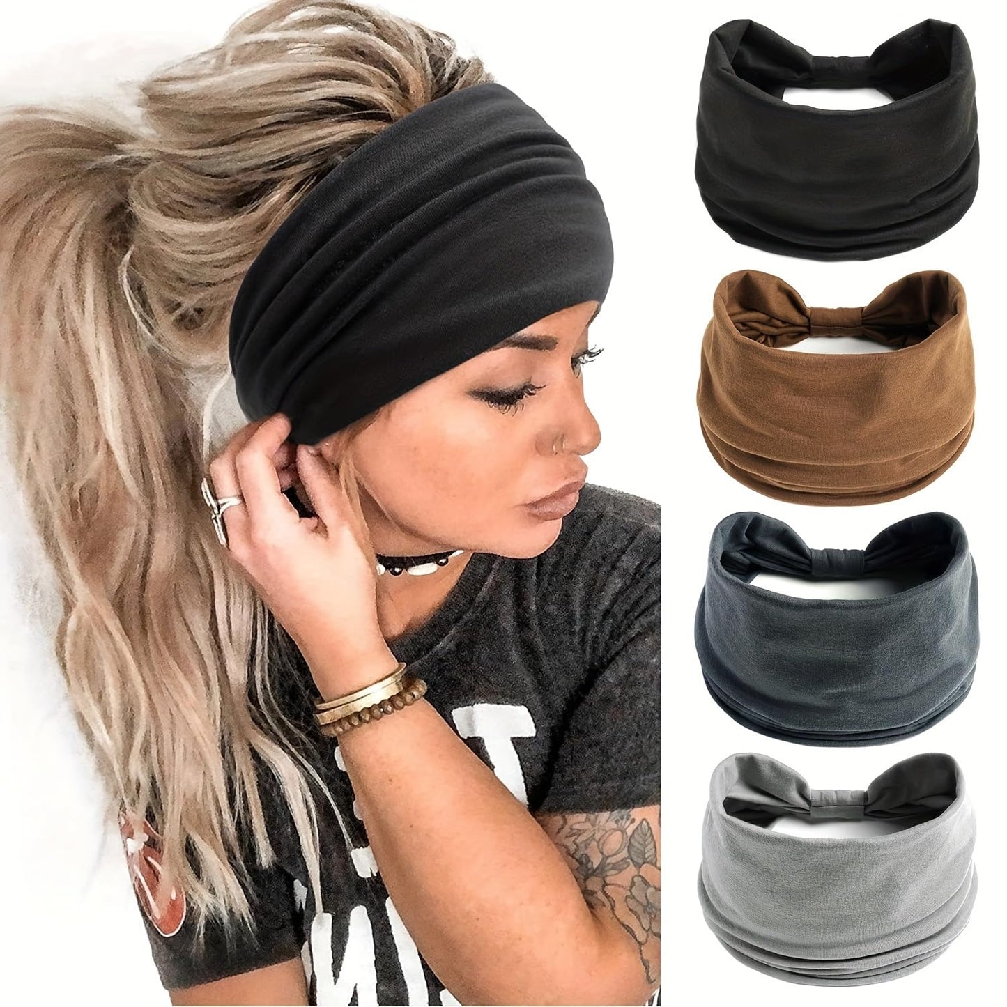 Satin Headbands for Running Sport, Fashion Women Wide Elastic Head Wrap Headband Sports yoga Daily Hair Band Accessories Band