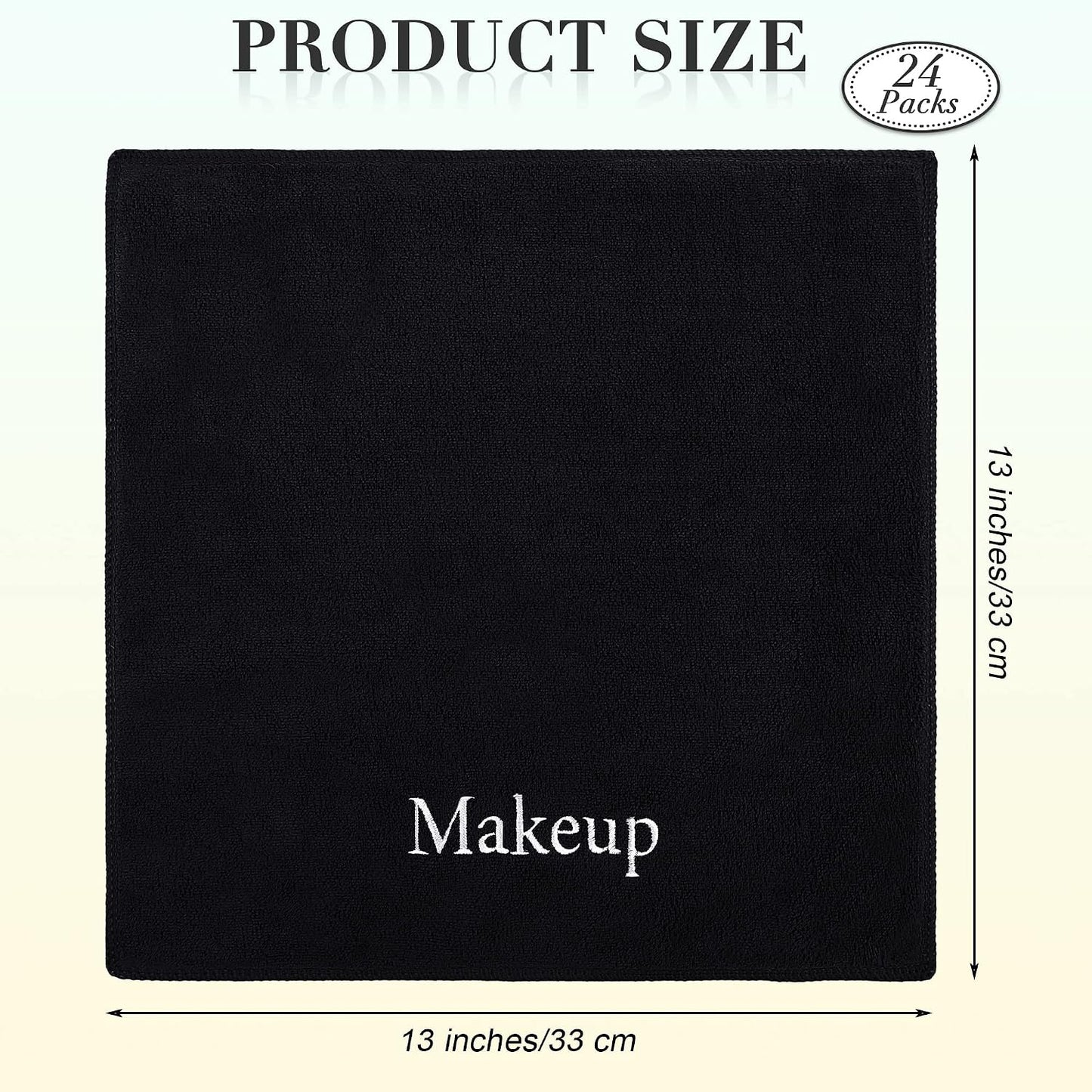 TURSTIN Makeup Remover Towels - 24 Pack Microfiber Facial Cloths | 13x13 Inch, Black, Reusable