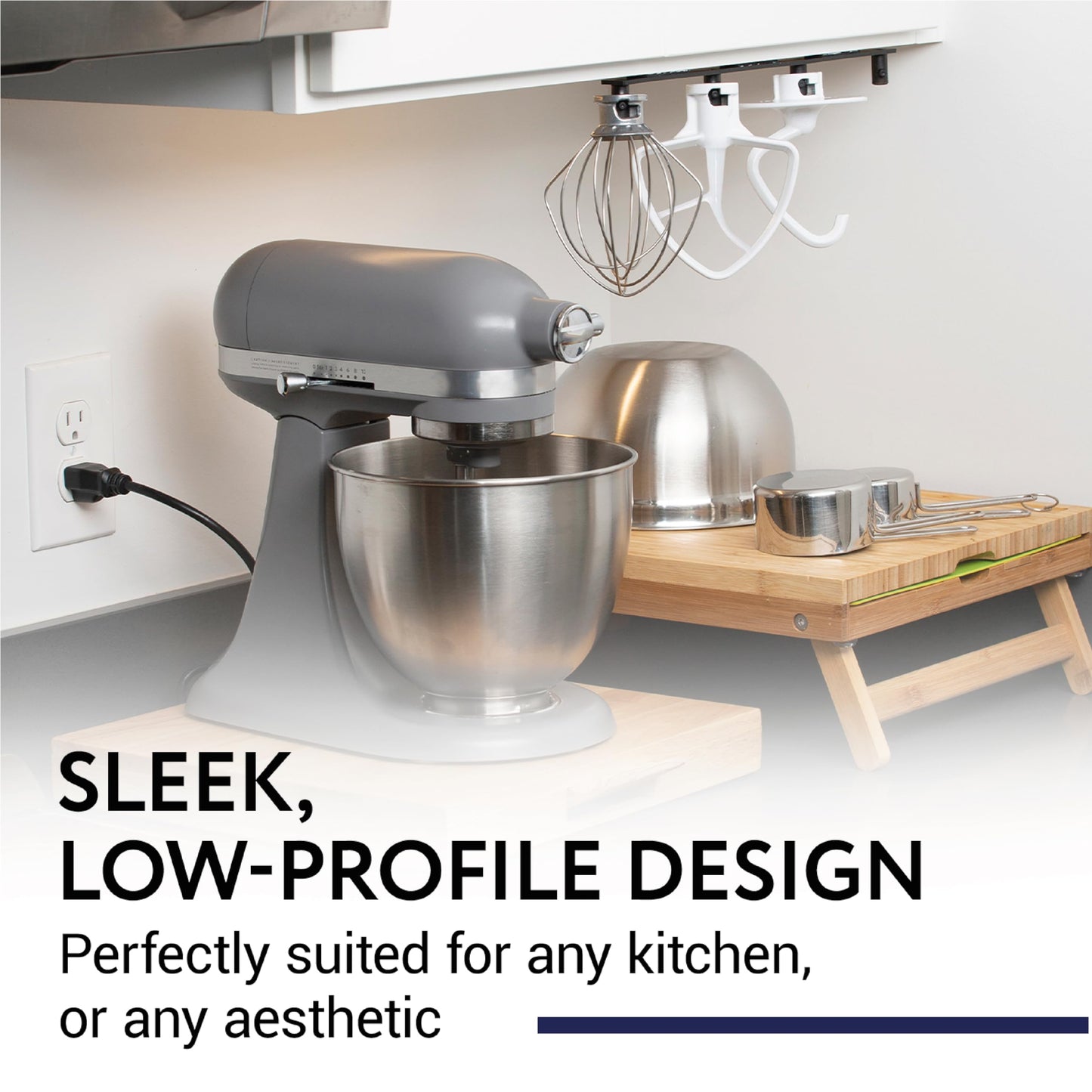 IMPRESA Metal Stand Mixer Attachment Organizer - 13" L x 0.75" W x 1" D, Black Iron - Mixing Blade Holder for Beaters, Dough Hooks & Whips - Compatible with KitchenAid Mixer Attachments