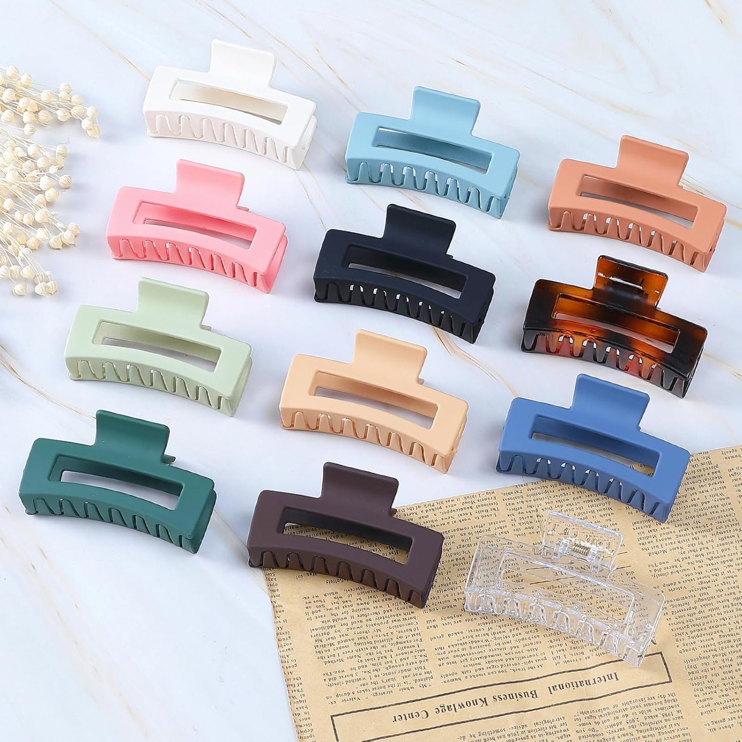 3.5 Inch Medium Hair Accessories - 12 Pcs Square Jaw Clips for Thick & Thin Hair | Rectangular Basic Color Clips for Women & Girls