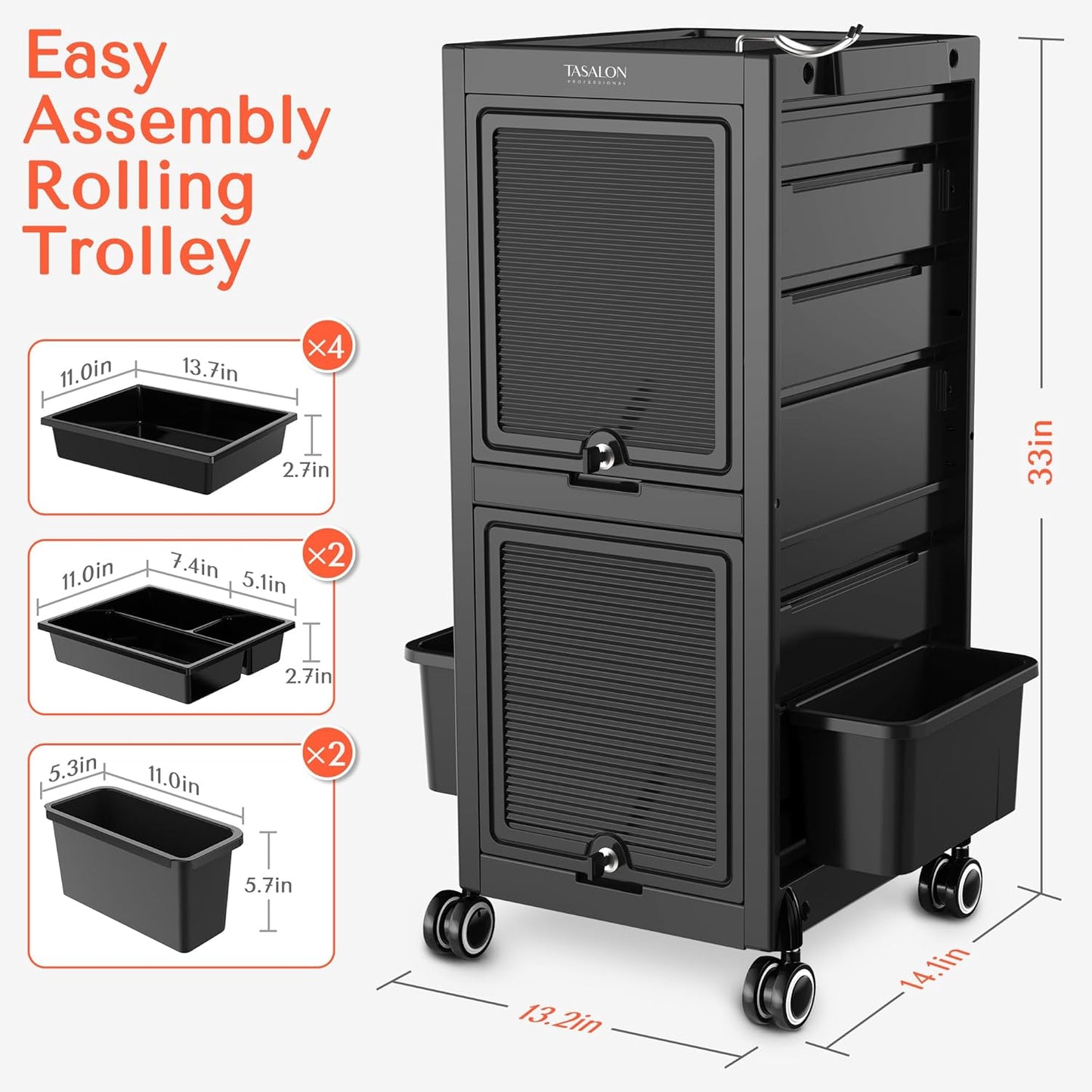 Lockable Salon Trolley Cart - Rolling Hair Stylist Storage with 6 Drawers & 2 Buckets | Versatile Multi-Use Design