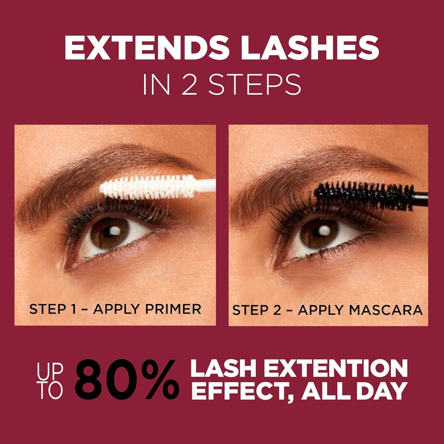 L'Oreal Paris Double Extend Tubing Mascara - Lengthening, Smudgeproof, Black | 2-Step Formula