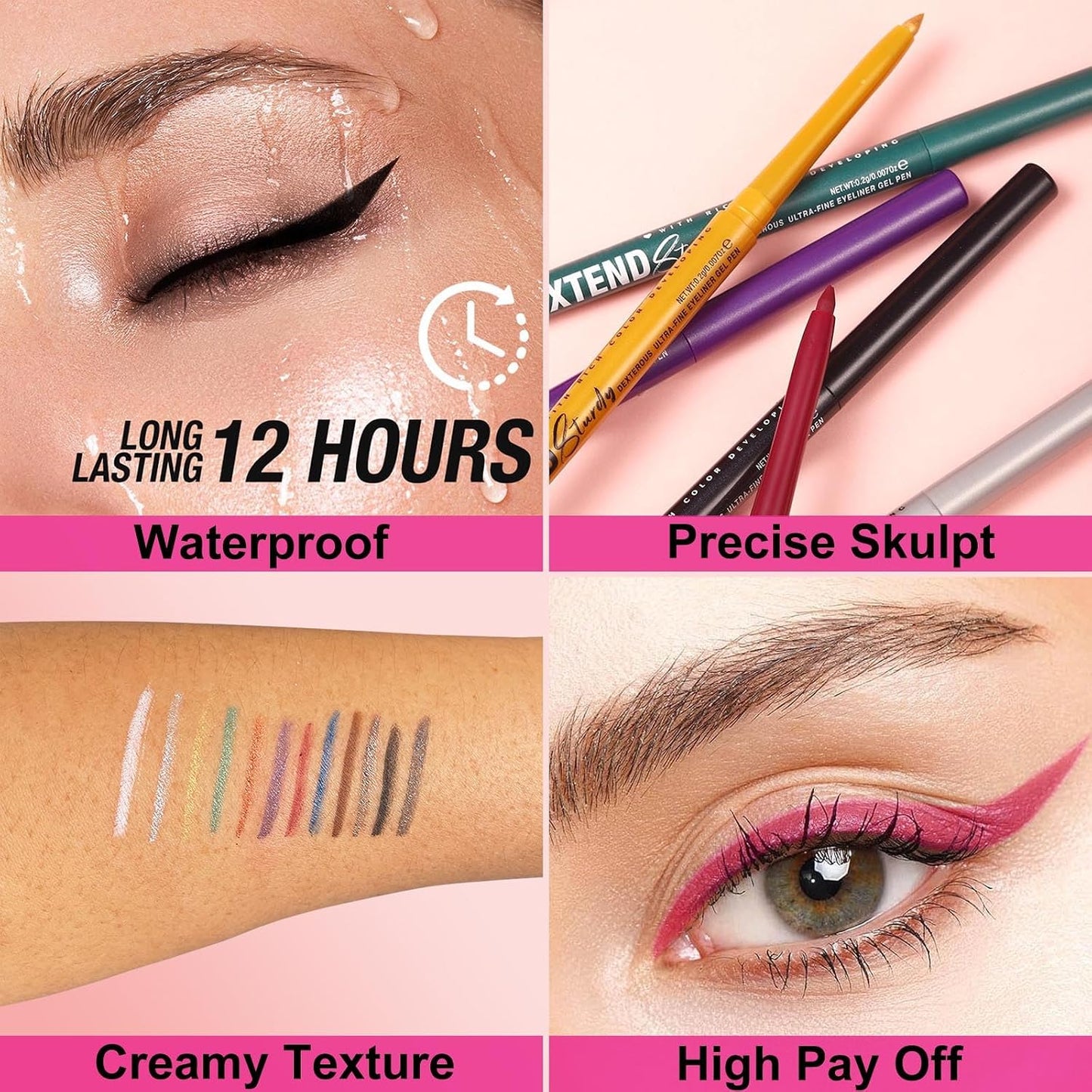 Cream Eyeliner Set - Quick-Drying, Waterproof & Smudge-Proof | 12 Versatile Shades for Sensitive Eyes