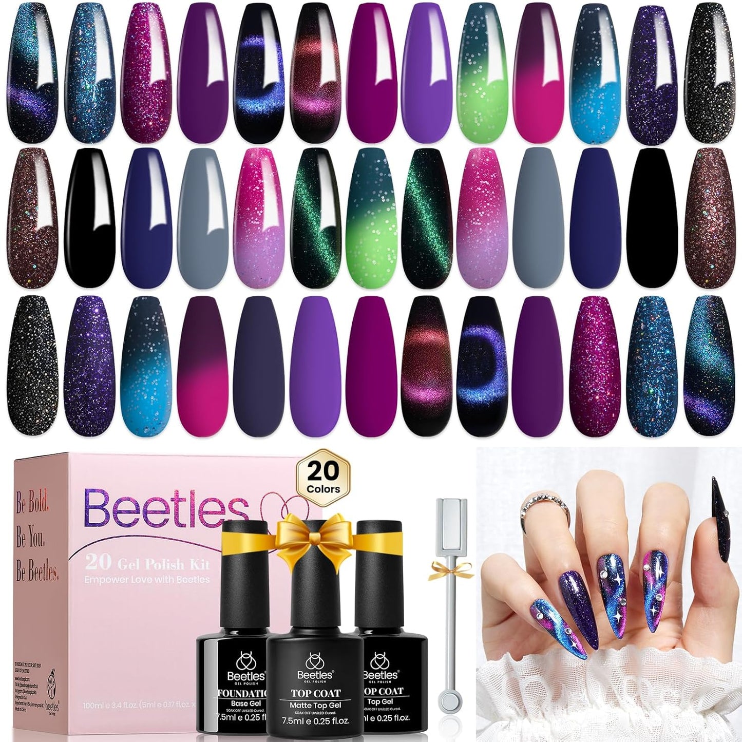 Beetles Nail Art Kit - 510pcs Gel Nail Tips & Brushes Set | Includes Rhinestones, Nail Stand & Cuticle Trimmer for Beginners