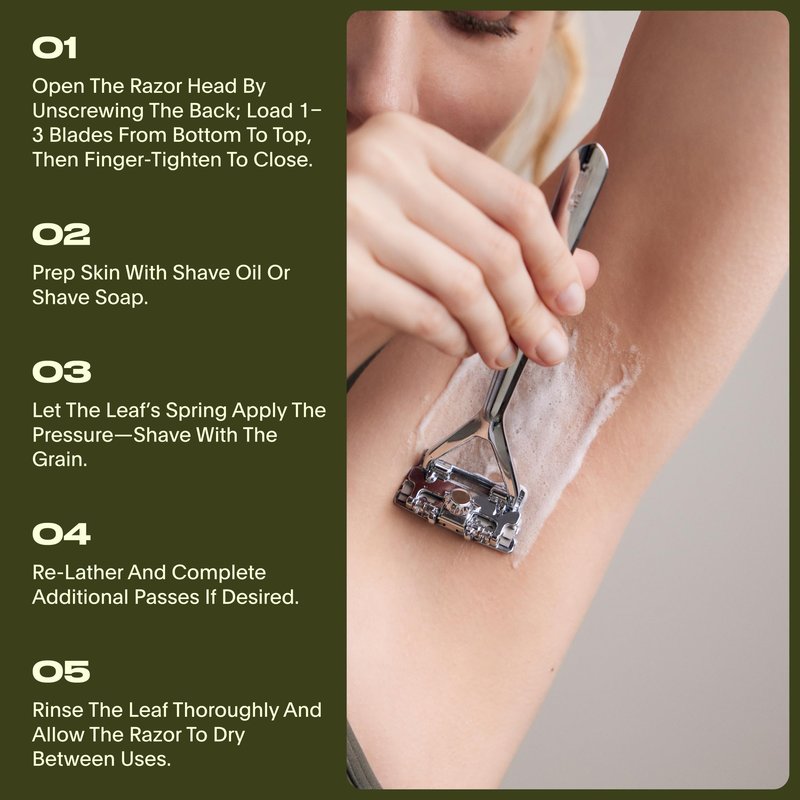 Leaf Shave | Leaf Razor Set, All-Metal Safety Razor with Pivoting Head & Adjustable Blade Loading, Includes Matching Stand, 50 Single-Edge Refills, and Recycling Bank for Used Blades - Rose Gold