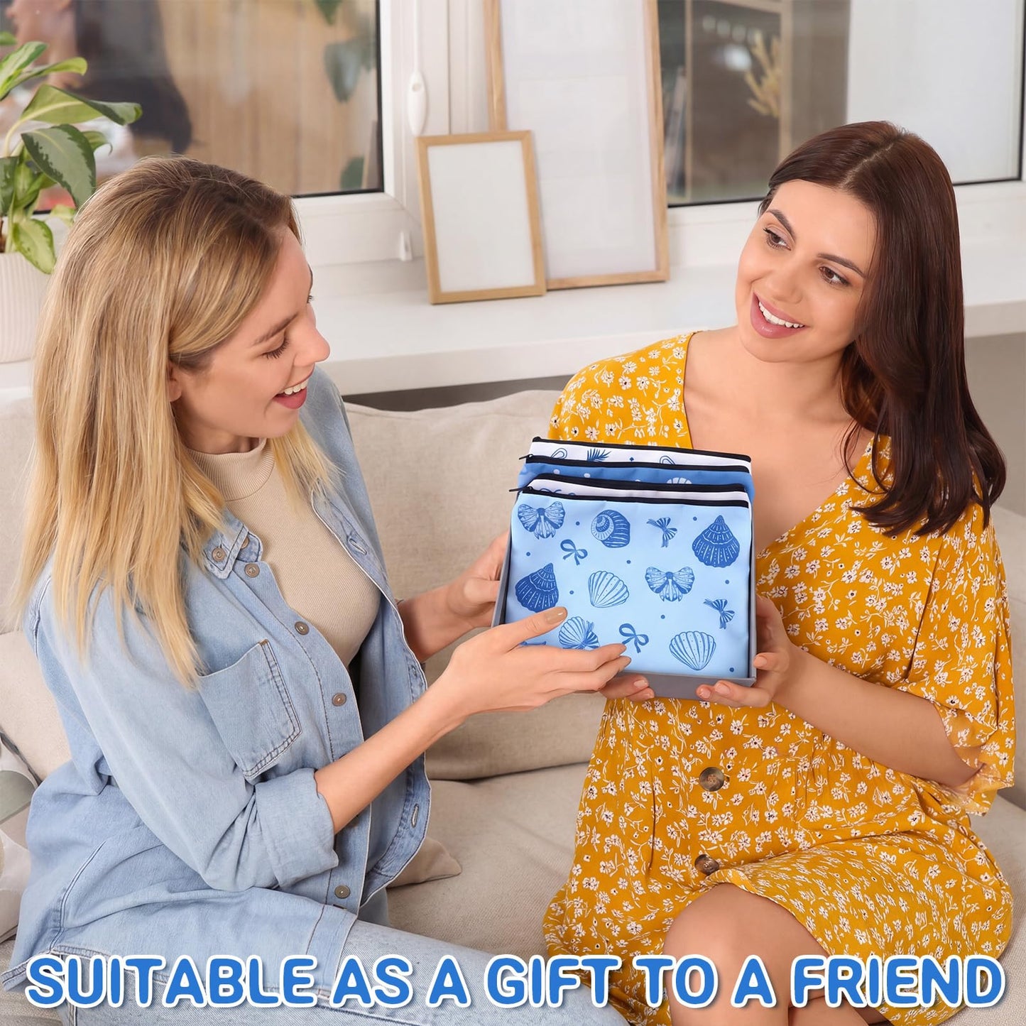 24 Pcs Ocean Themed Cosmetic Bags Bulk Gifts Include Blue Coastal Canvas Zipper Makeup Bags Ocean Keychain Starfish Seashell Portable Travel Toiletry Pouches for Girl Summer Beach Birthday Supplies