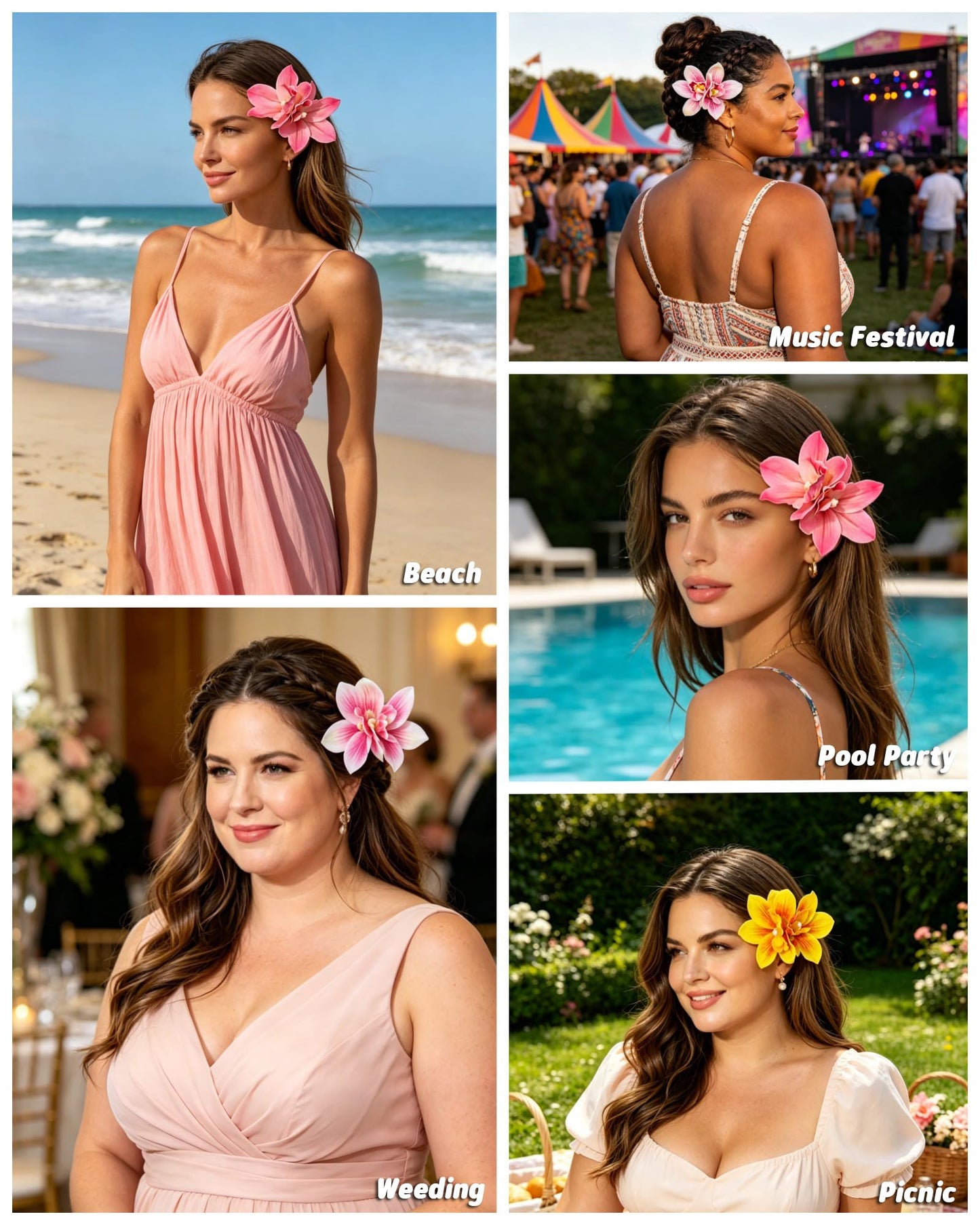 WELROG 3 Pieces Hawaiian Flower Hair Clips for Women - Artificial Tropical Flower Hair Pin Orchid Beach Party Wedding
