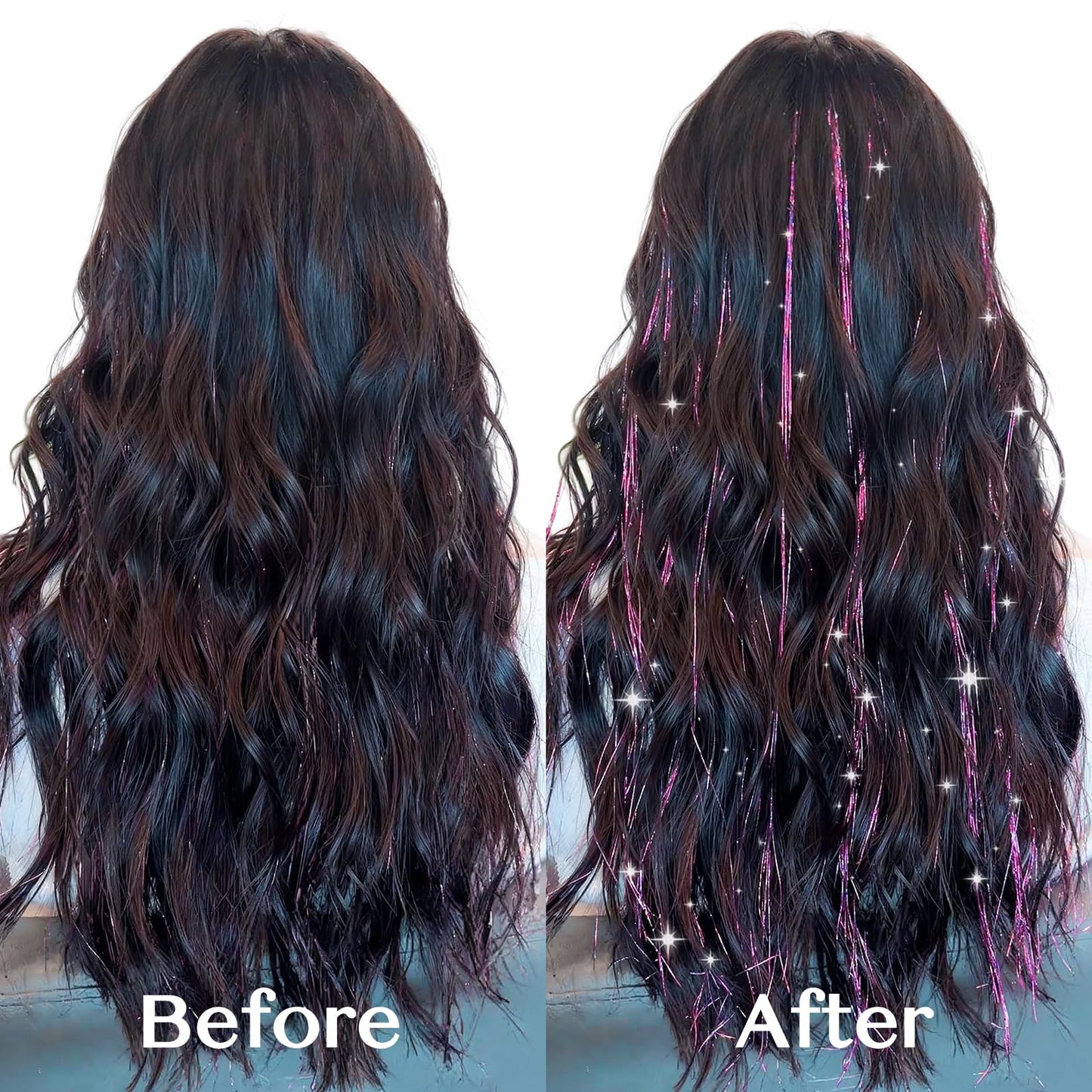 IDN BEAUTY Hair Tinsel Clip in, Sparkling Tinsel Hair Extensions 3s Wear and Go for Party Daily Travel Birthday, 24Inch Hair Tinsel Accessories for Girls Women Kids