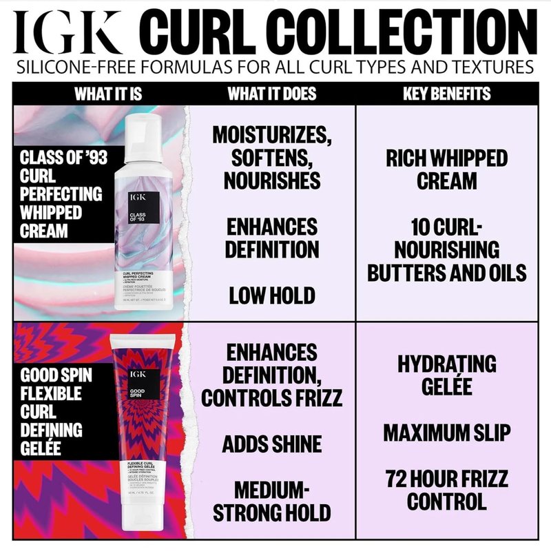 IGK Curl Cream - Whipped Leave-In Conditioner & Curl Defining Styler for Curly Hair | 5.5 Oz, Vegan & Silicone-Free