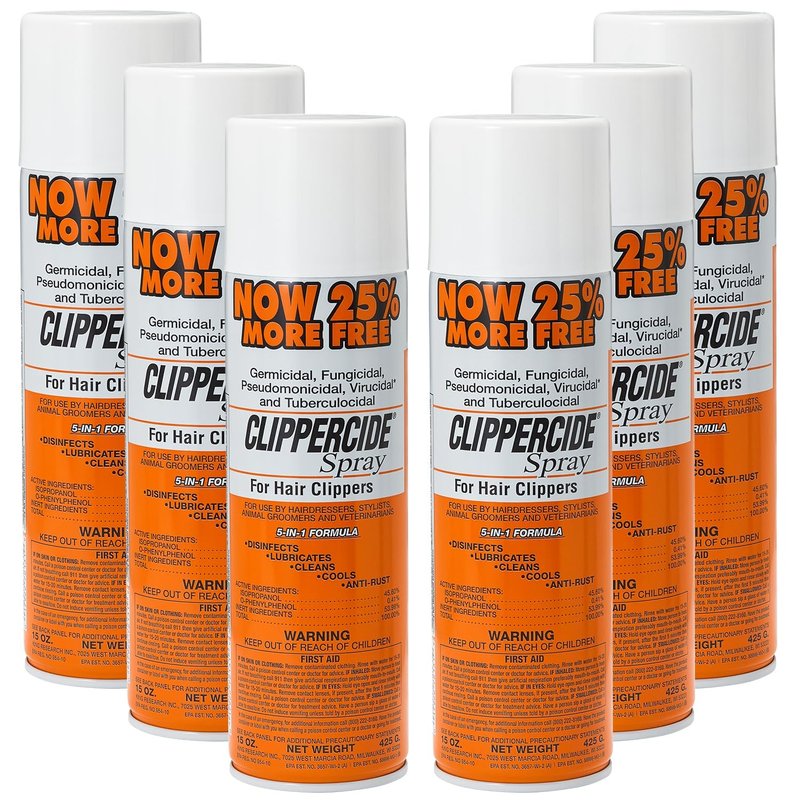 CLIPPERCIDE 5-in-1 Clipper Disinfectant Spray 15oz, 6 Pack | Cleans, Lubricates, Cools, Prevents Rust & Disinfects | Professional Clipper Spray for Barbers, Stylists & Pet Groomers | Made by BARBICIDE
