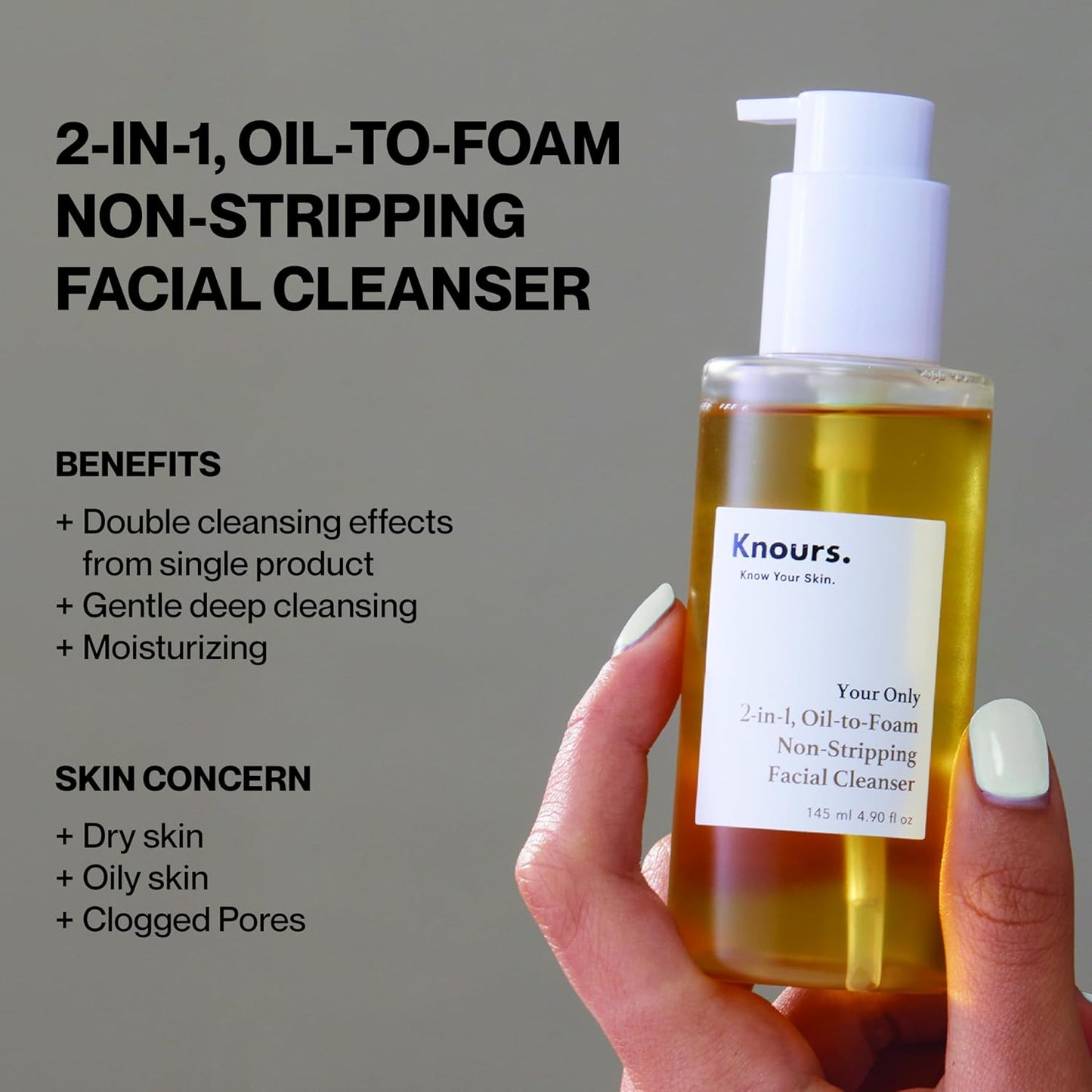 Korean 2-in-1 Makeup Remover - Oil-to-Foam Cleanser with Jojoba & Honey | Non-Drying | 145ml/4.97oz