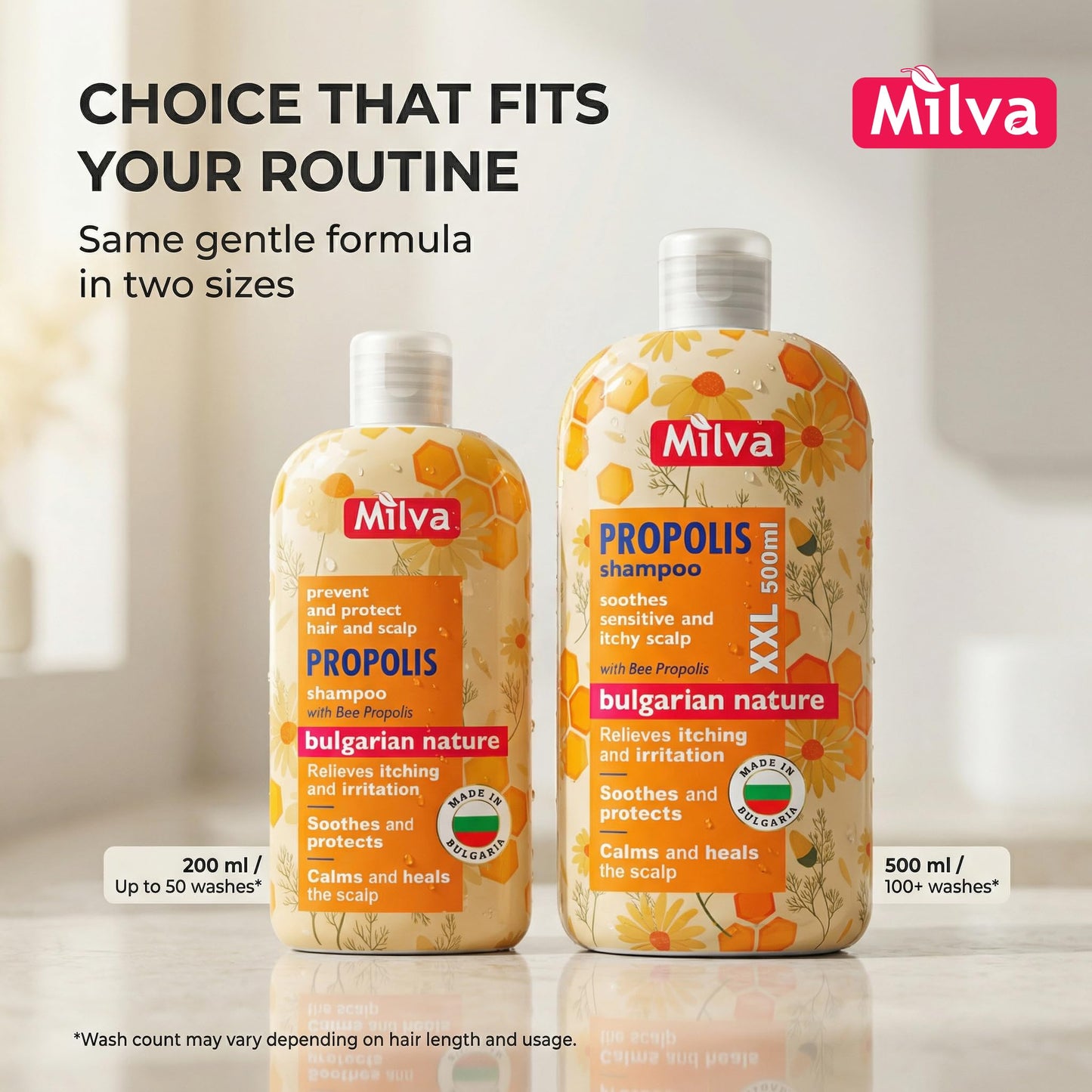 Milva Itchy Scalp Shampoo with Propolis - 6.7 Fl Oz Honey Bee Propolis Shampoo - Itchy Scalp Treatment & Anti Dandruff - Strengthens, Prevents Breakage & Protects Hair - Made in Bulgaria - 200ml