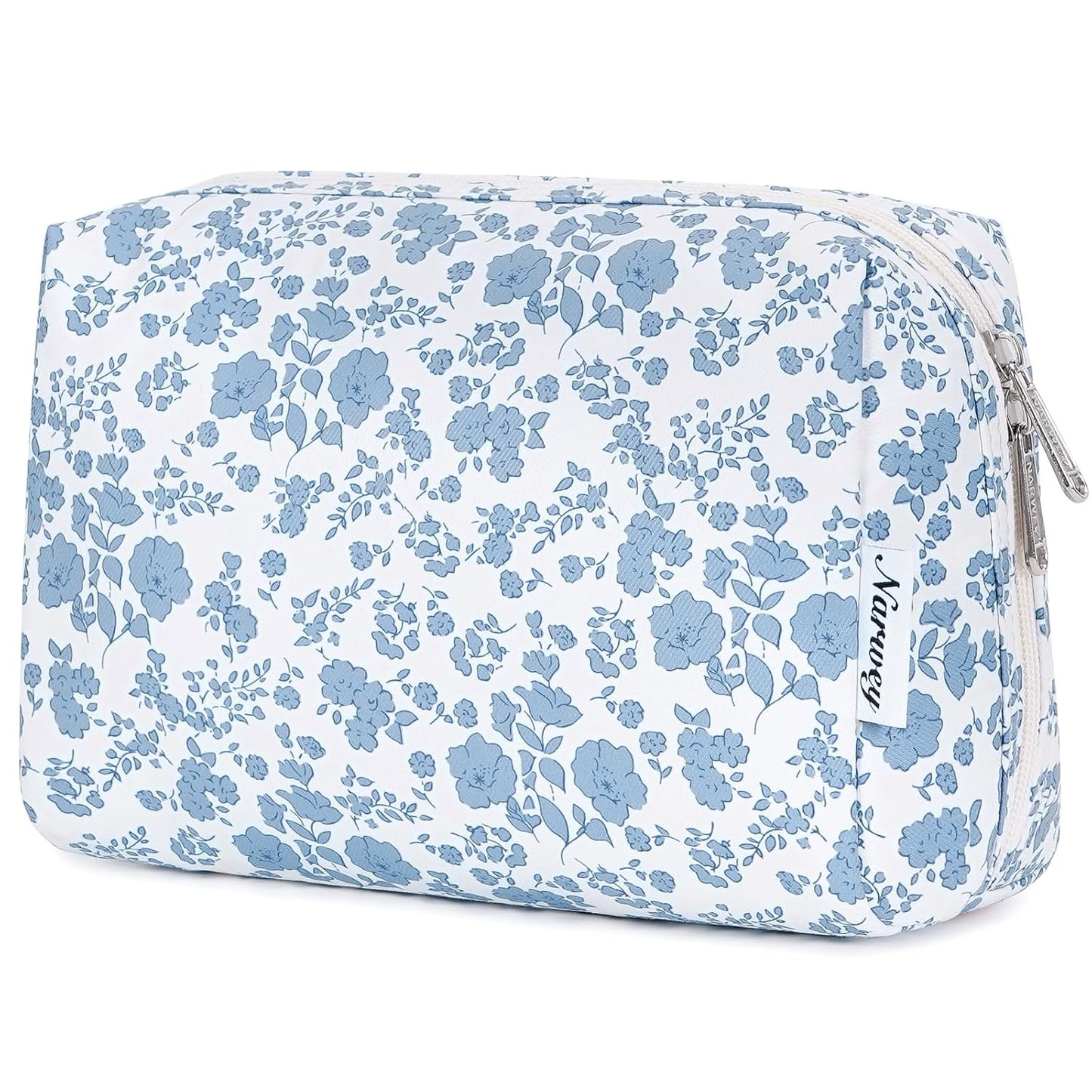 Checkered Makeup Bag - Travel Cosmetic Organizer with Compartments | Large Sky Blue Checkerboard
