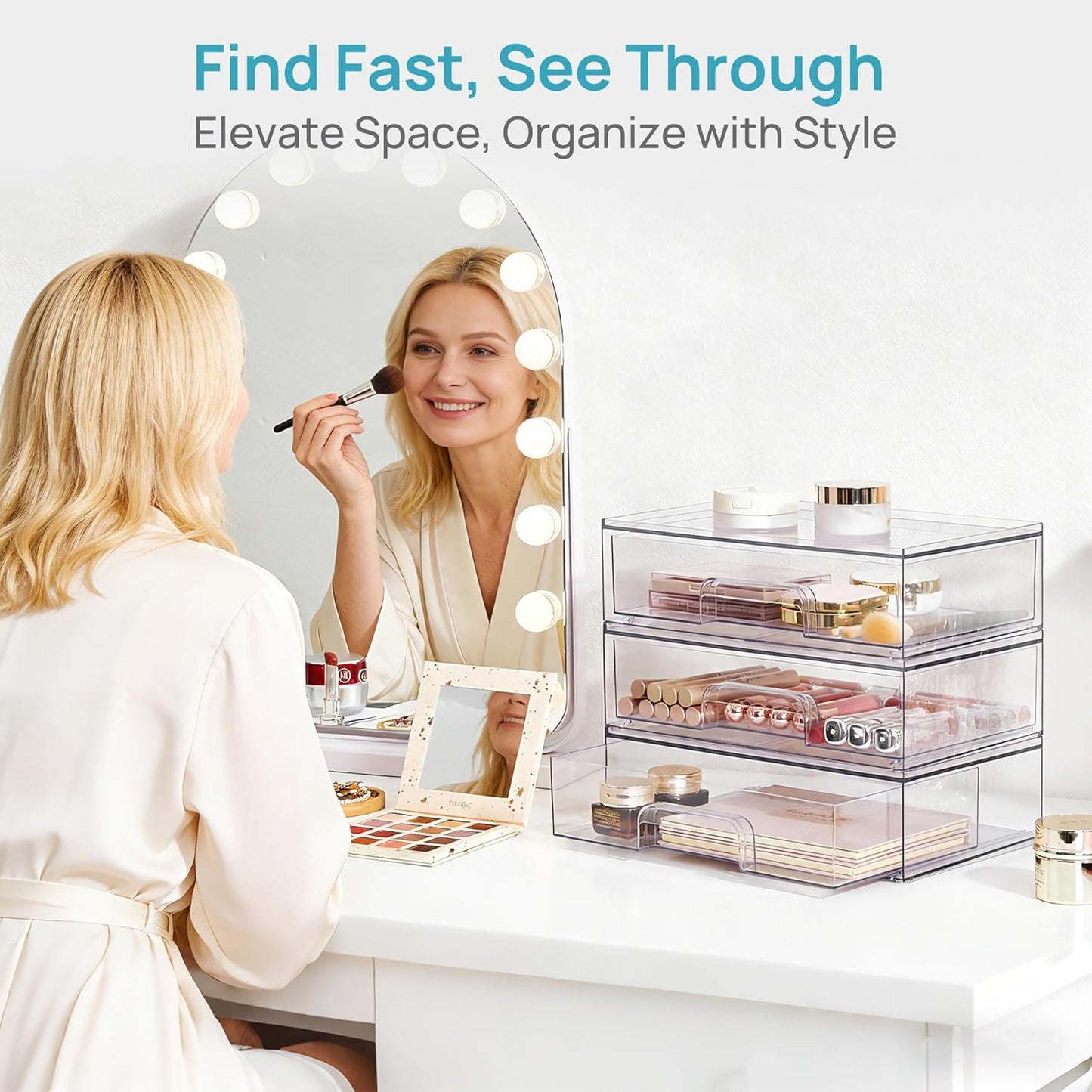 Clear Stackable Storage Drawers - 12.1''W Acrylic Organizers for Makeup, Cosmetics & Beauty Supplies | 2 Pack