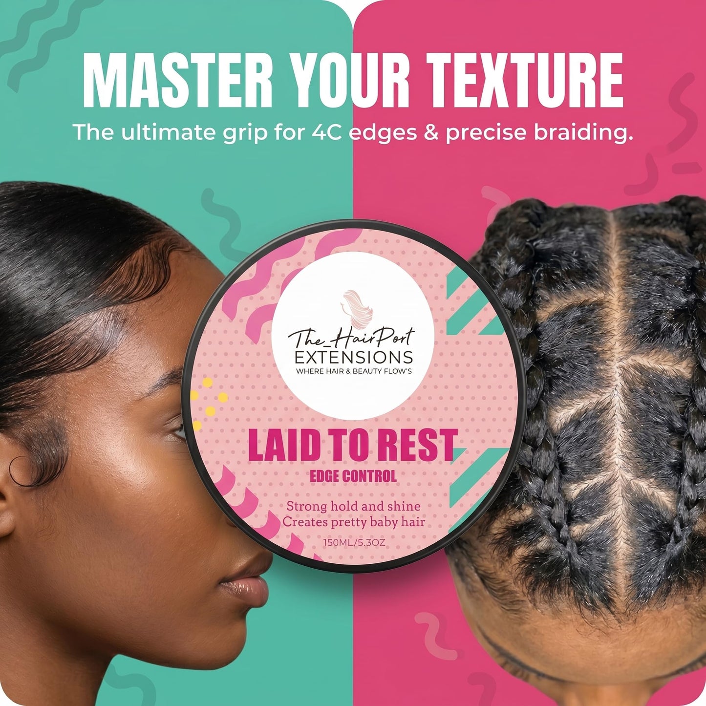 The Hairport Extensions Laid to Rest Edge Control Gel for 4C Kinky Coily Hair, Extra Hold Edge Gel, High Hold Braiding Formula, Smooth Baby Hair, No Residue, No Frizz, Long Lasting - 150ml
