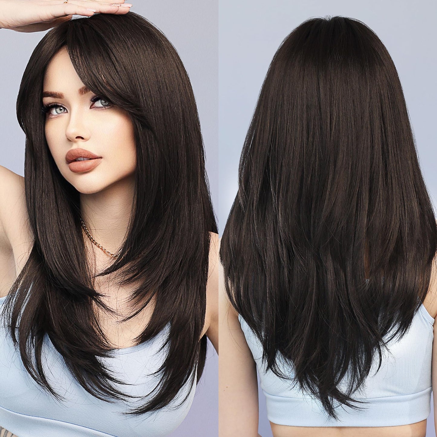 7JHH WIGS Long Straight Wig for Women Synthetic High Density Heat Resistant Hair Wig for Daily Party 24 Inches