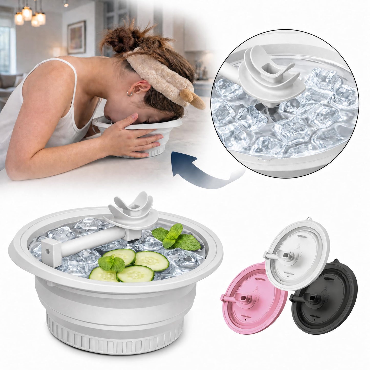 Face Ice Bath Bowl Silicone with Breather Tubes (White)