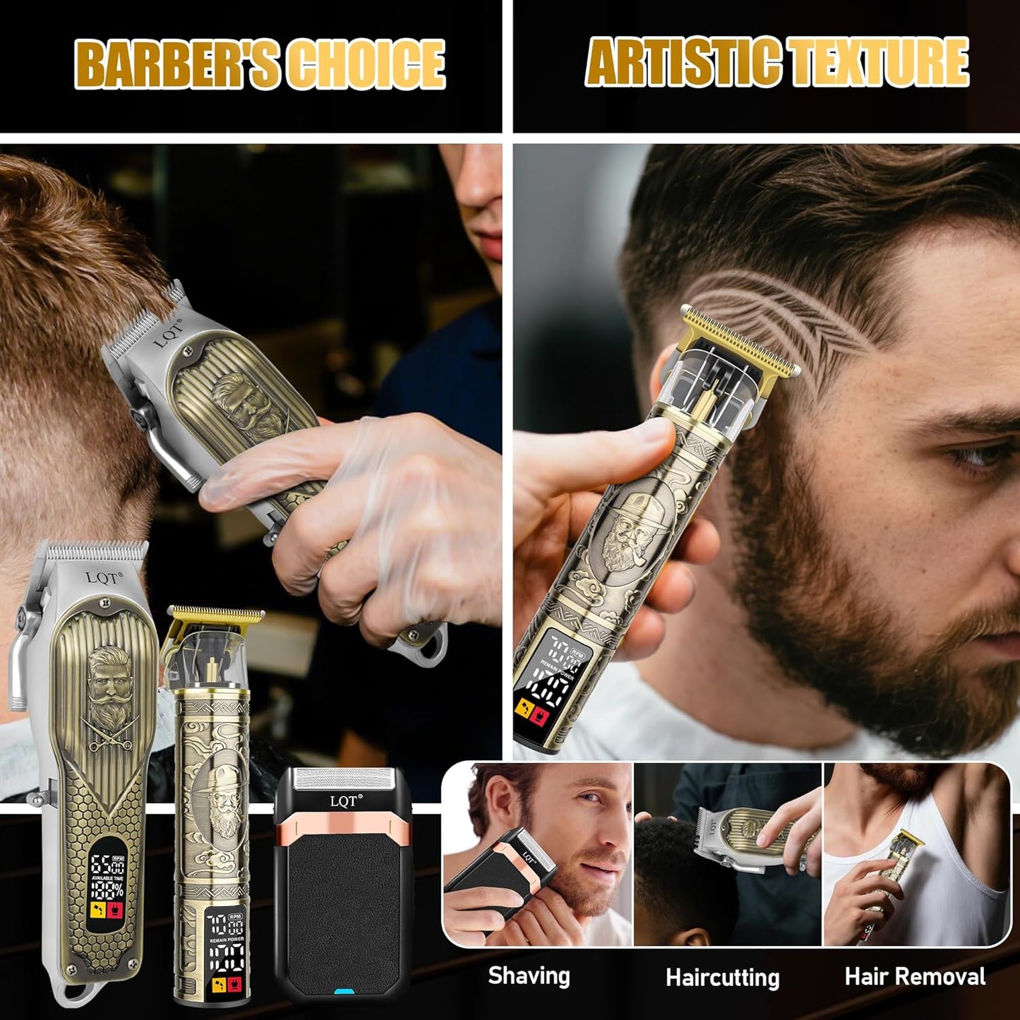Cordless Hair Clippers & Precision Beard Trimmer Set - USB Rechargeable Grooming Kit with LED Display | Bronze Color
