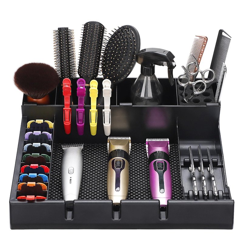 Large Barber Station Organizer for Corded Clippers & Guards, Barber Clipper Tray Anti-slip Hair Trimmer Holder, Multifunctional Detachable Hairdressing Tool Holder, Salon Haircut Supplies Storage Case