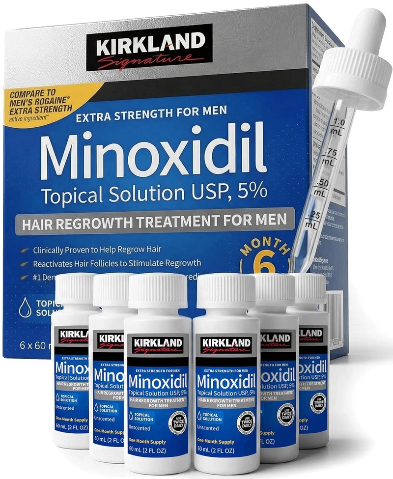 Kirkland Minoxidil for Men - Extra Strength 5% Hair Regrowth Treatment | 6-Month Supply with Upgraded Dropper
