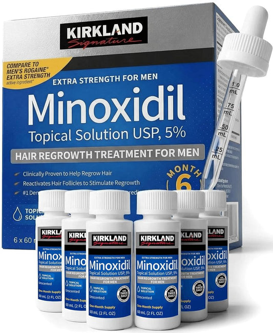 Kirkland Minoxidil for Men - Extra Strength 5% Hair Regrowth Treatment | 6-Month Supply with Upgraded Dropper