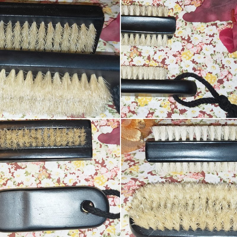 Coralpearl Wooden Nail Brush Cleaner Black X 2 in Natural 100% Boar Bristle for Cleaning Hand Finger Foot Toe, Fingernail Toenail Scrub Brush for Men Women Kids Manicure Pedicure (Two sided + w/Rope)