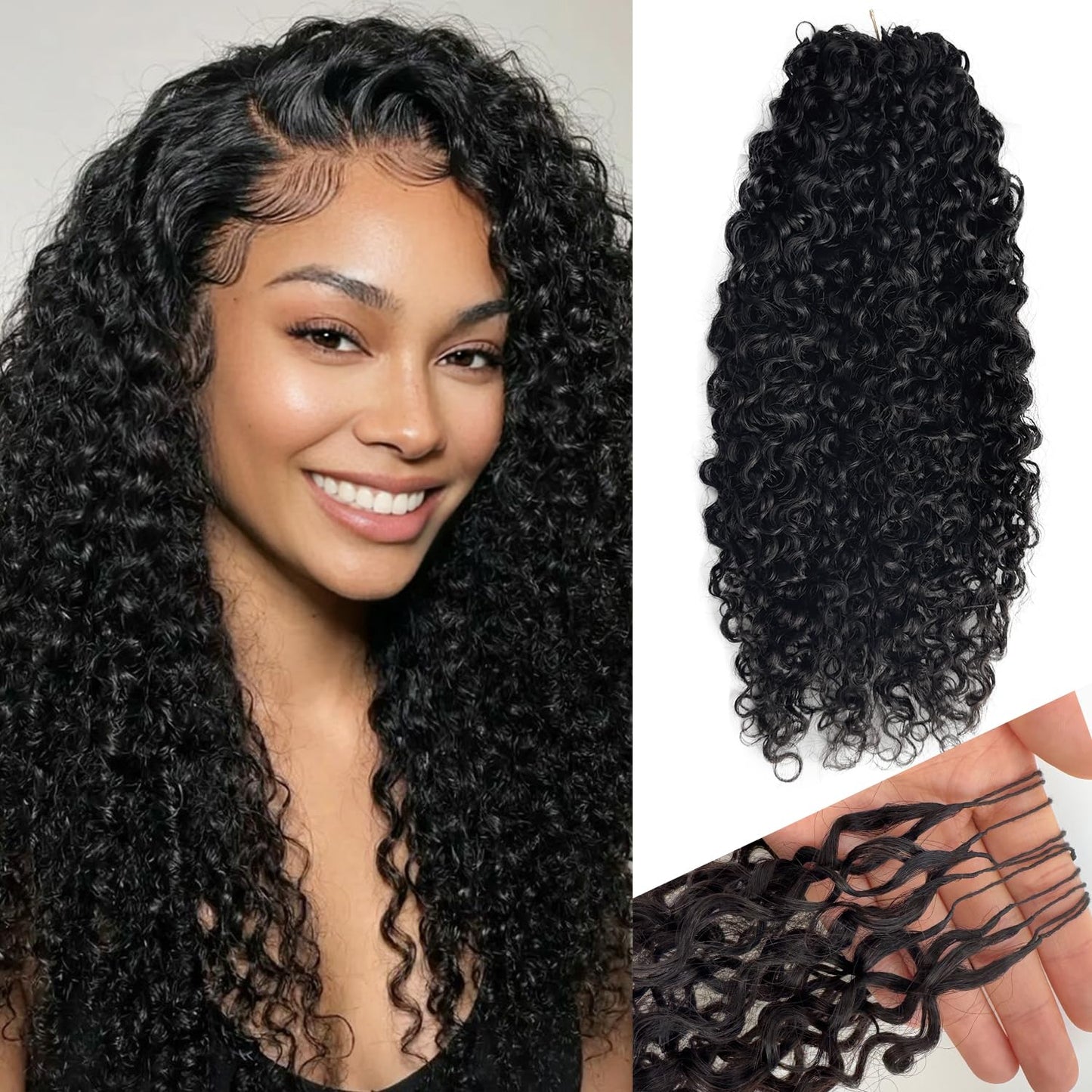 22 Inch Feather Crochet Human Hair Pre Separated Burmese Curly Crochet Bundles Human Hair Extensions Invisible Knotless Pre Looped Human Crochet Hair for Black Women 60G