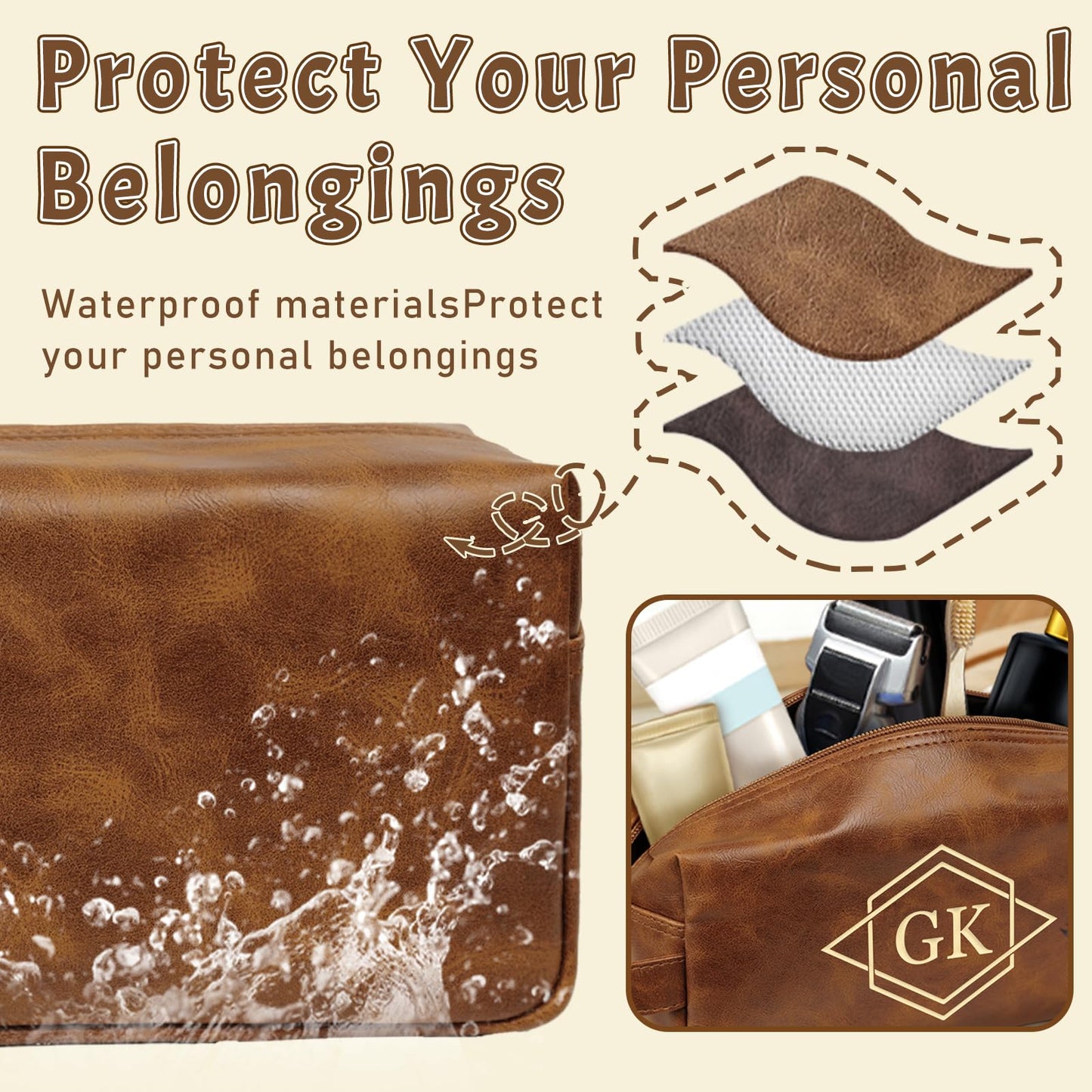 Personalized Groomsmen Gifts Best Man Present, Leather Toiletry Bag for Men, Ideas Bridesman Custom Gifts, Wedding Party Favor, Gift for Men, Boyfriend, Husband, Travel Shaving Bag Engraving with Name