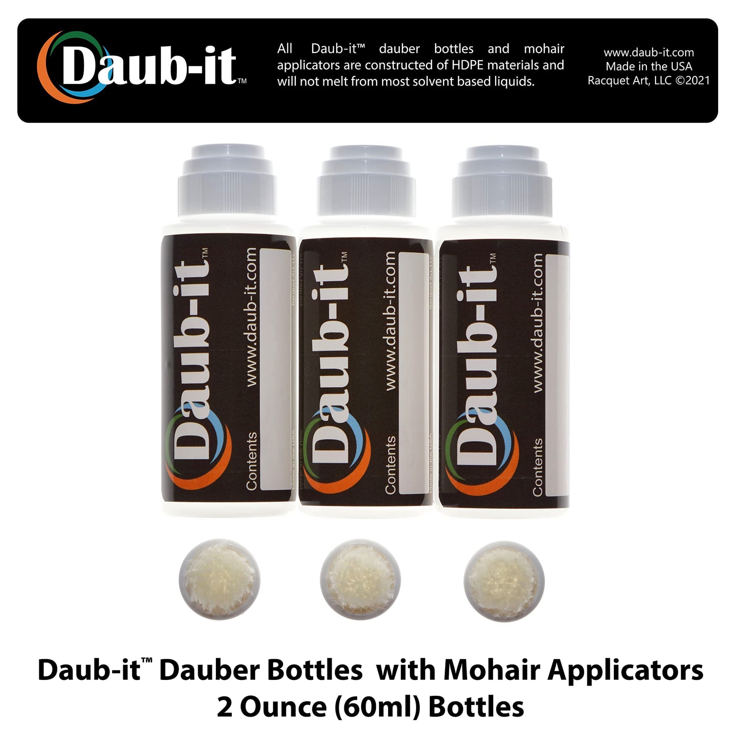 Racquet Art, LLC Daub-it™ Empty bottles with applicators - 2 oz - Mohair dauber - 3 Pack