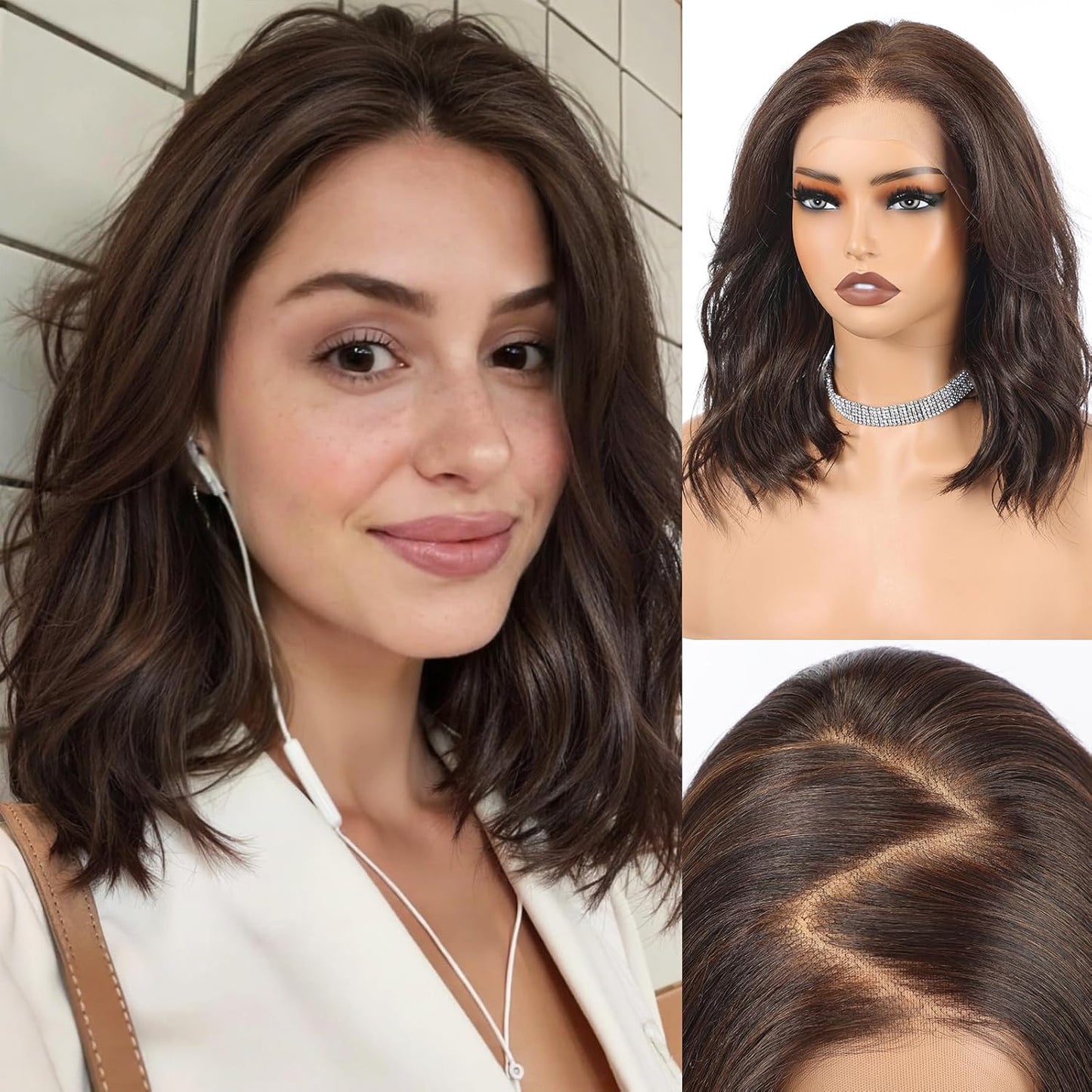 HD Lace Front Wig - 16-Inch Heat Resistant Synthetic Wavy Hair for Women | Shoulder Length Glueless Wig in Gray