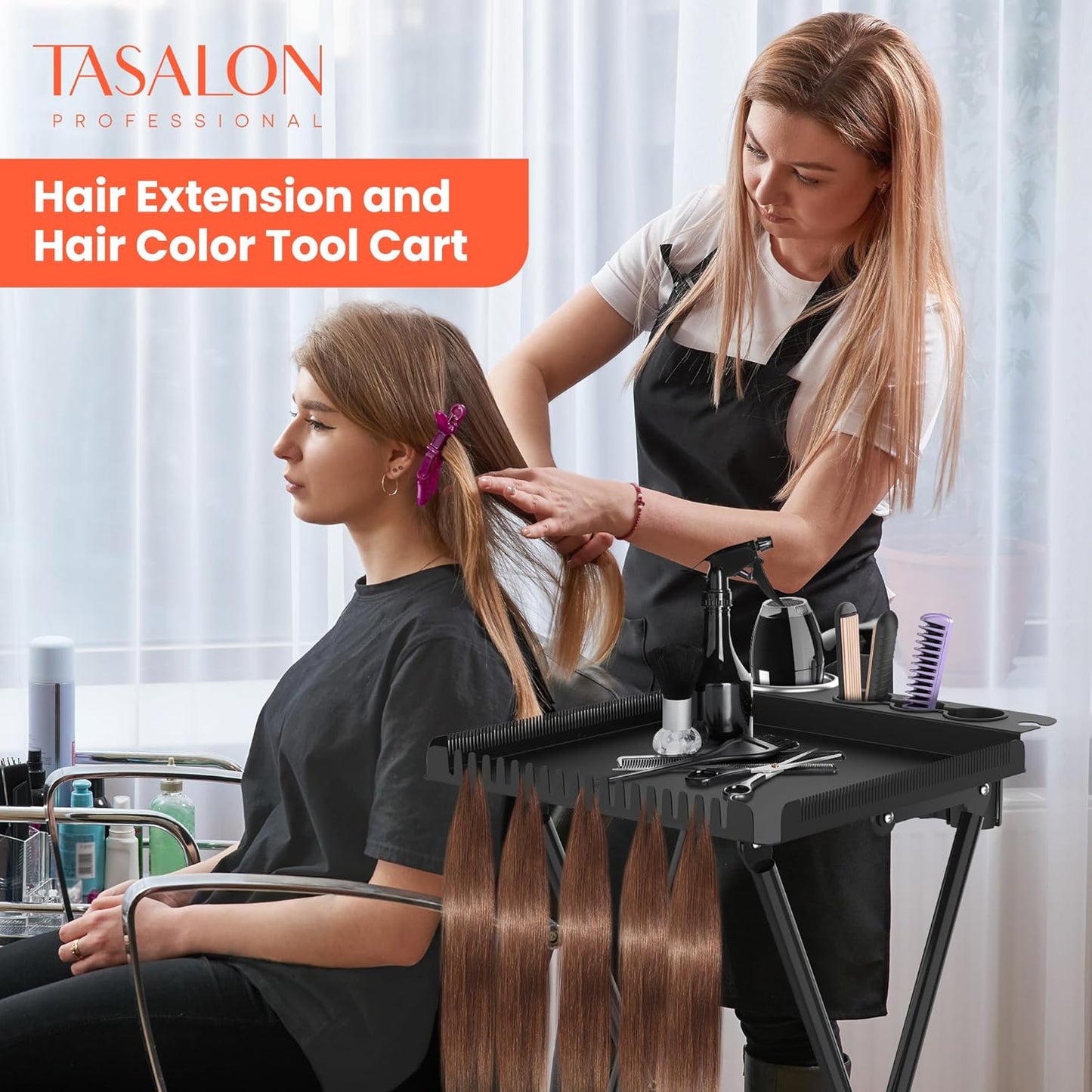 Professional Hair Styling Station Cart - Metal Rolling Salon Trolley with Magnetic Color Bowls & Tool Holder | Hair Extension Stand