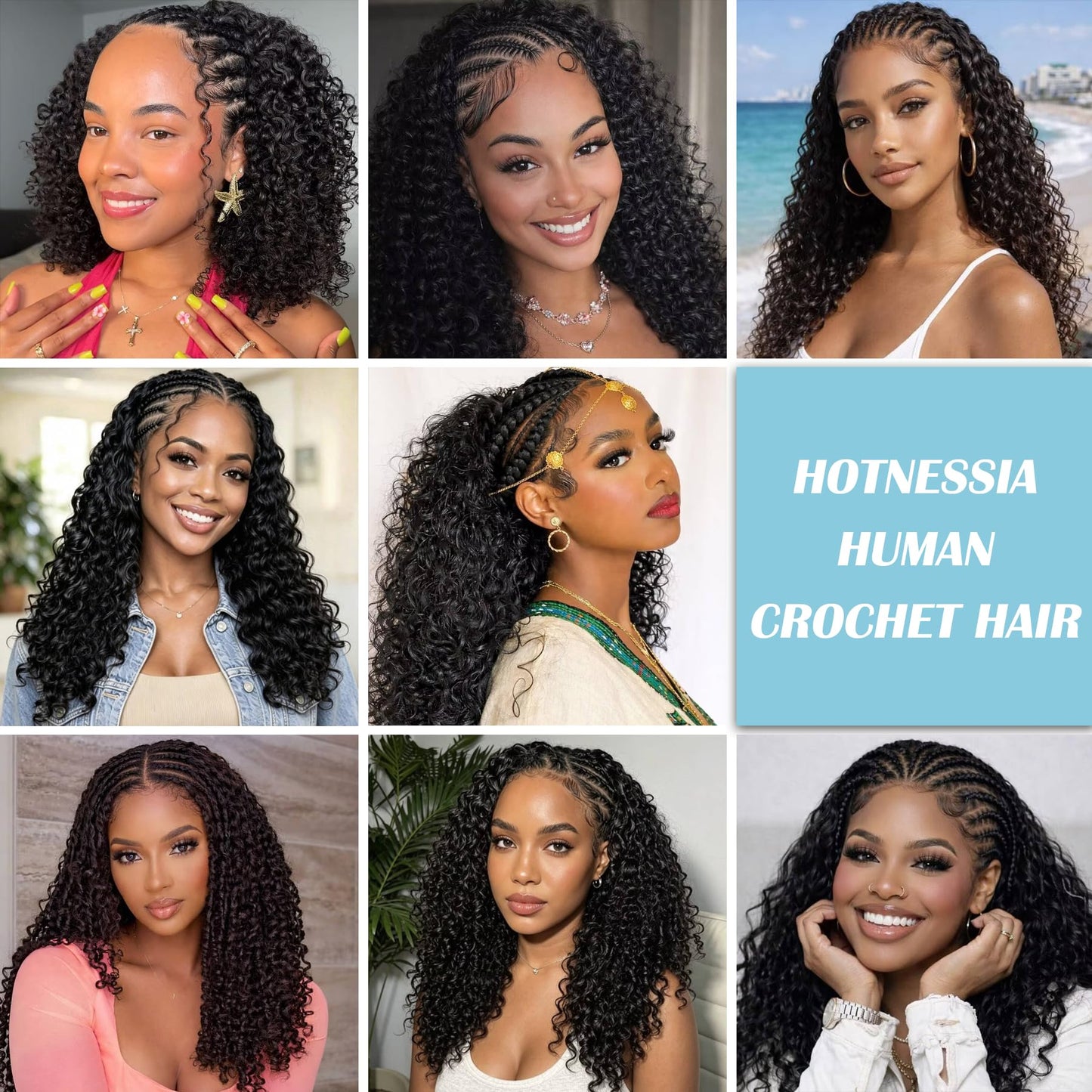 Burmese Curly Crochet Human Hair 16 Inch 50g Knotless Pre-Separated Feather Crochet Human Hair,Time-Saving,Lightweight Reusable Miracle Knots Hair With Spiral Curl for Black Women Natural Black Color